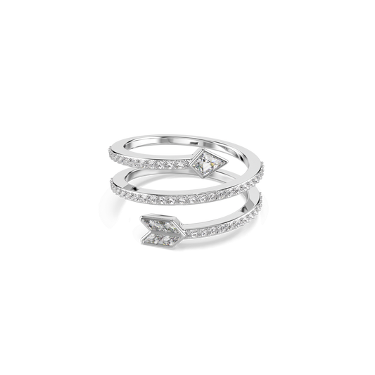 Idyllia motif ring, Mixed cuts, Arrow, White, Rhodium plated