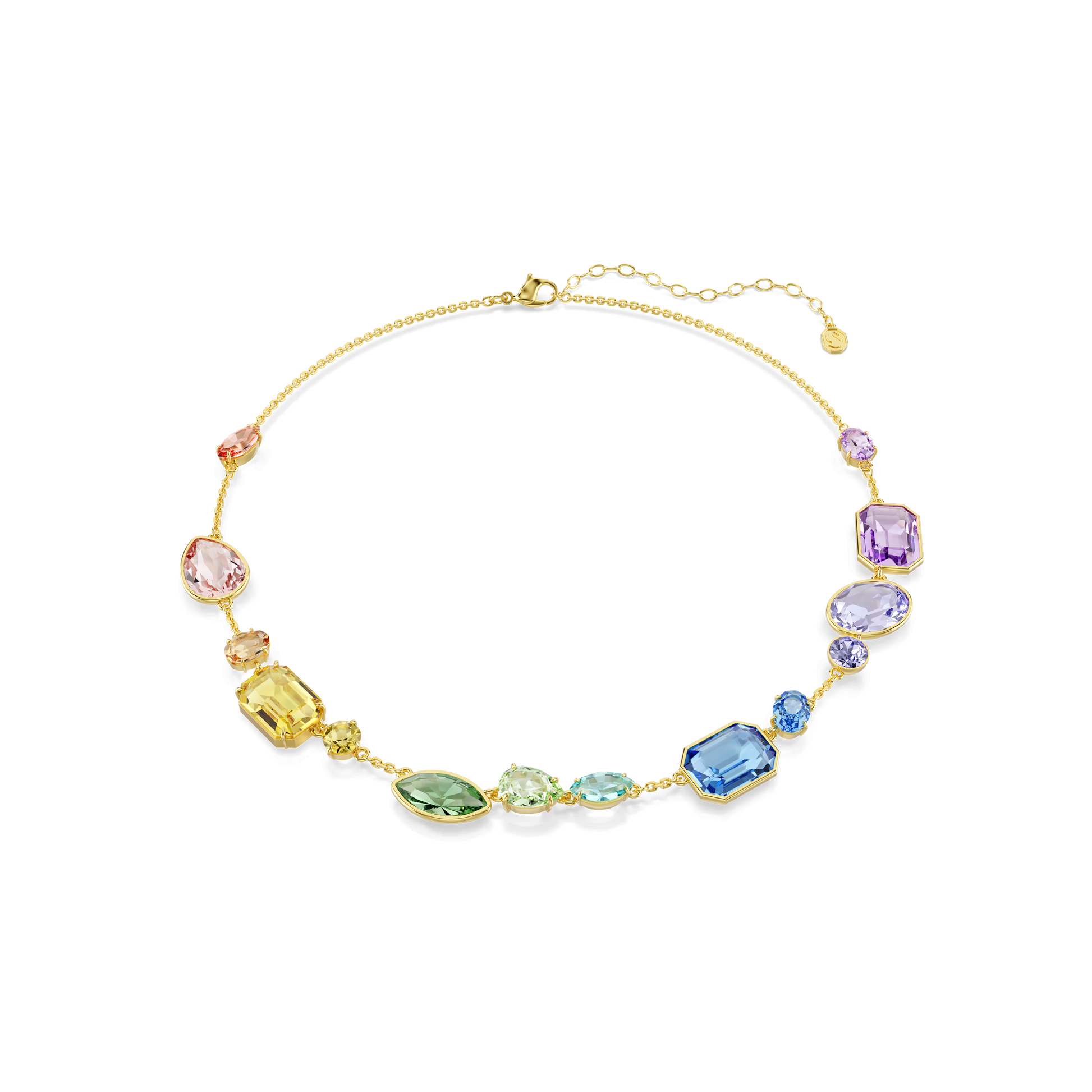 Gema necklace, Mixed cuts, Multicolored, 18K gold finish