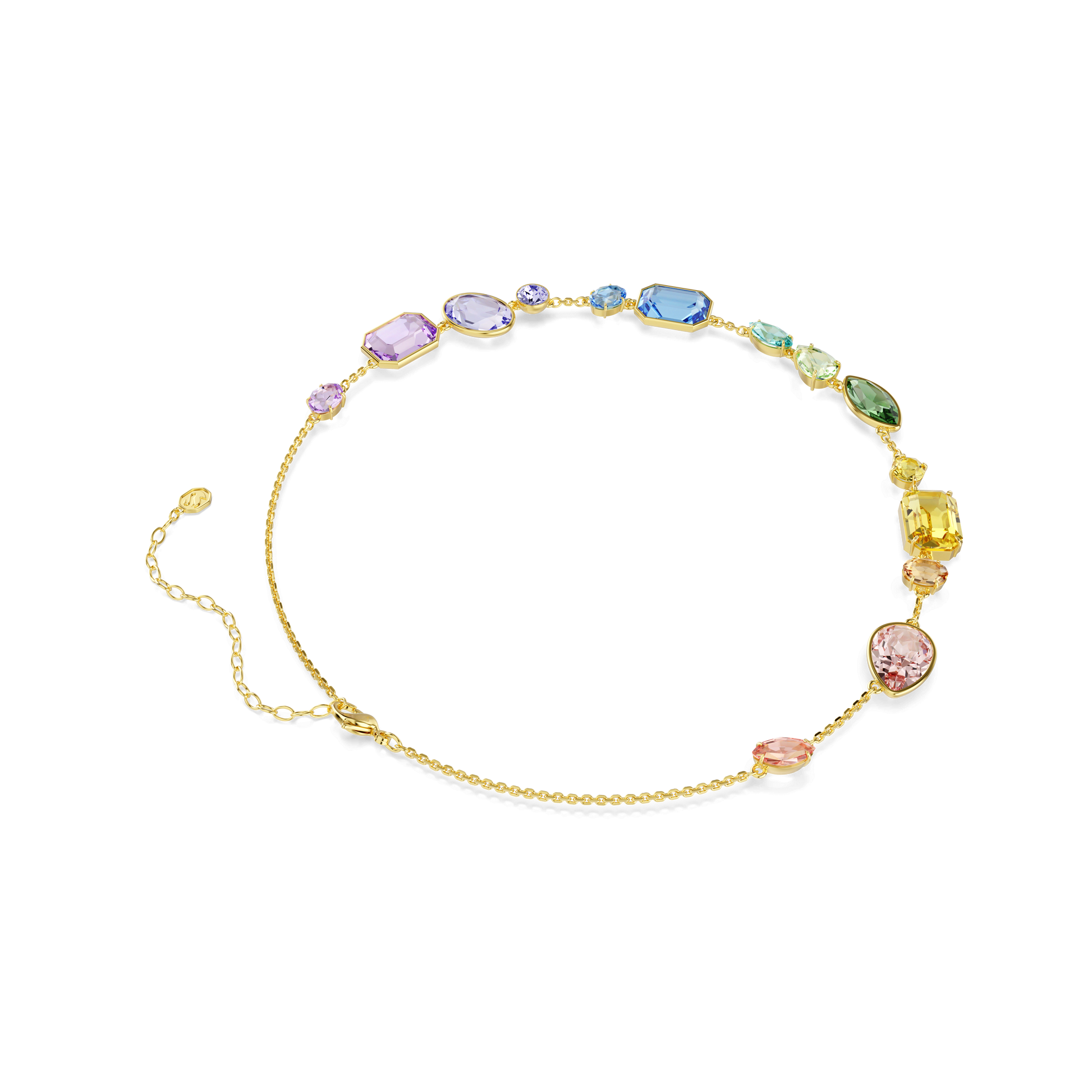 Gema necklace, Mixed cuts, Multicolored, 18K gold finish