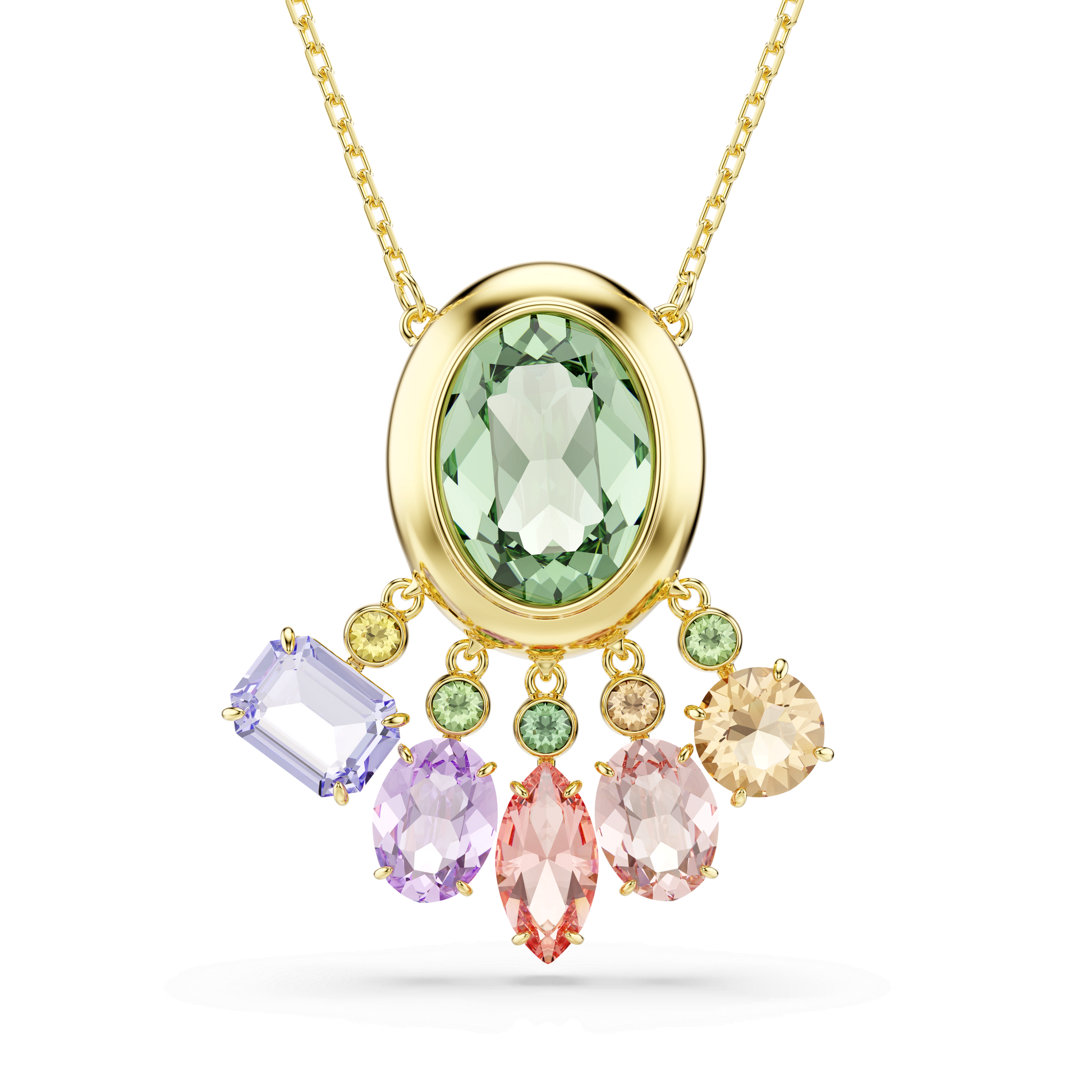 Gema pendant, Mixed cuts, Dangling crystals, Multicolored, 18K gold finish