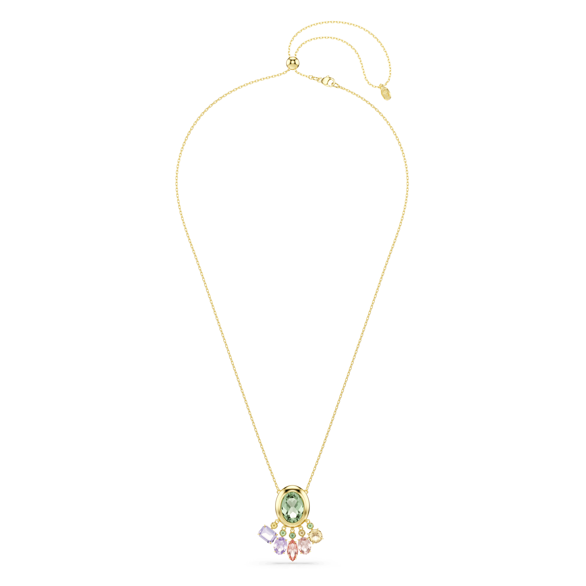 Gema pendant, Mixed cuts, Dangling crystals, Multicolored, 18K gold finish