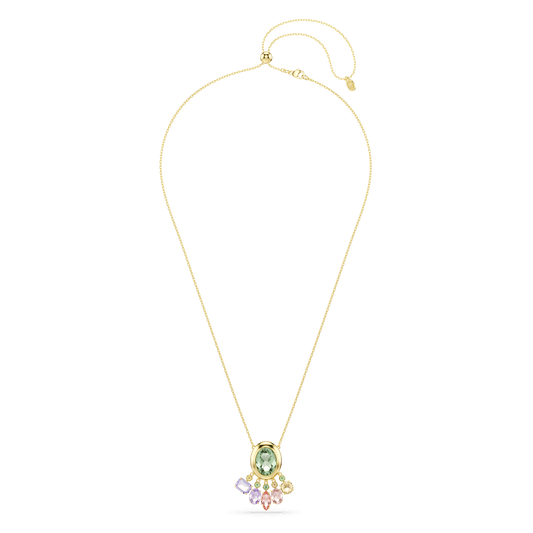 Gema pendant, Mixed cuts, Dangling crystals, Multicolored, 18K gold finish