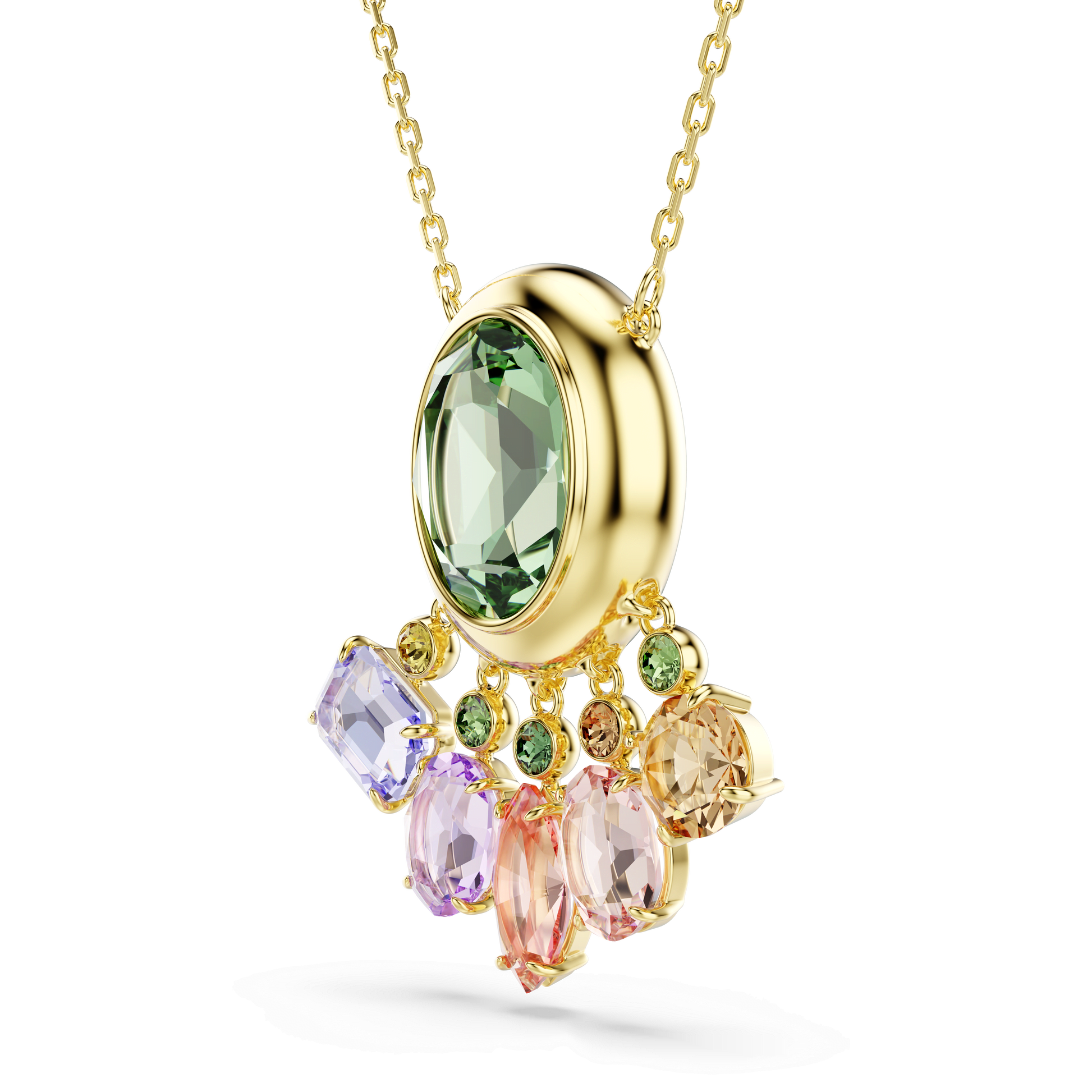Gema pendant, Mixed cuts, Dangling crystals, Multicolored, 18K gold finish