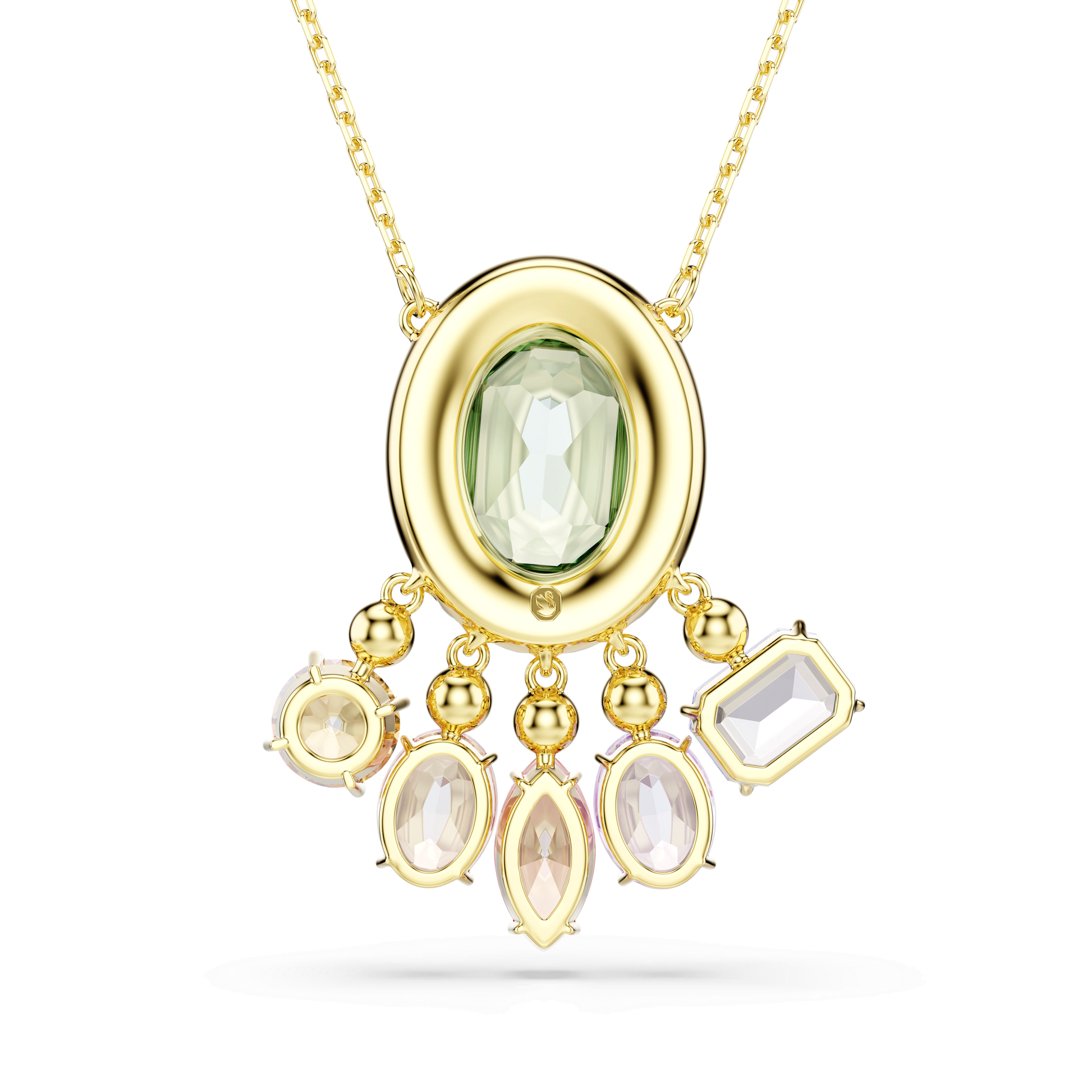 Gema pendant, Mixed cuts, Dangling crystals, Multicolored, 18K gold finish