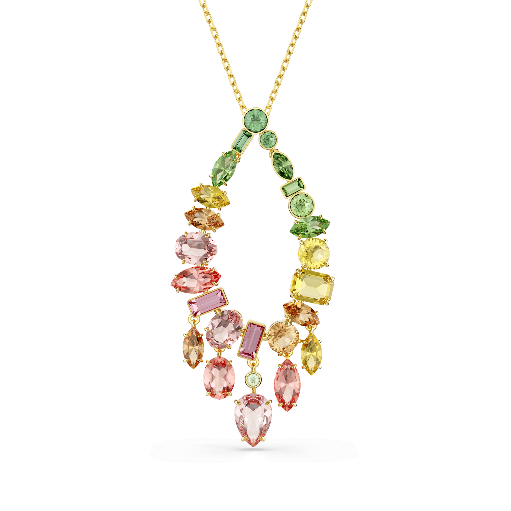 Gema pendant, Mixed cuts, Multicolored, 18K gold finish