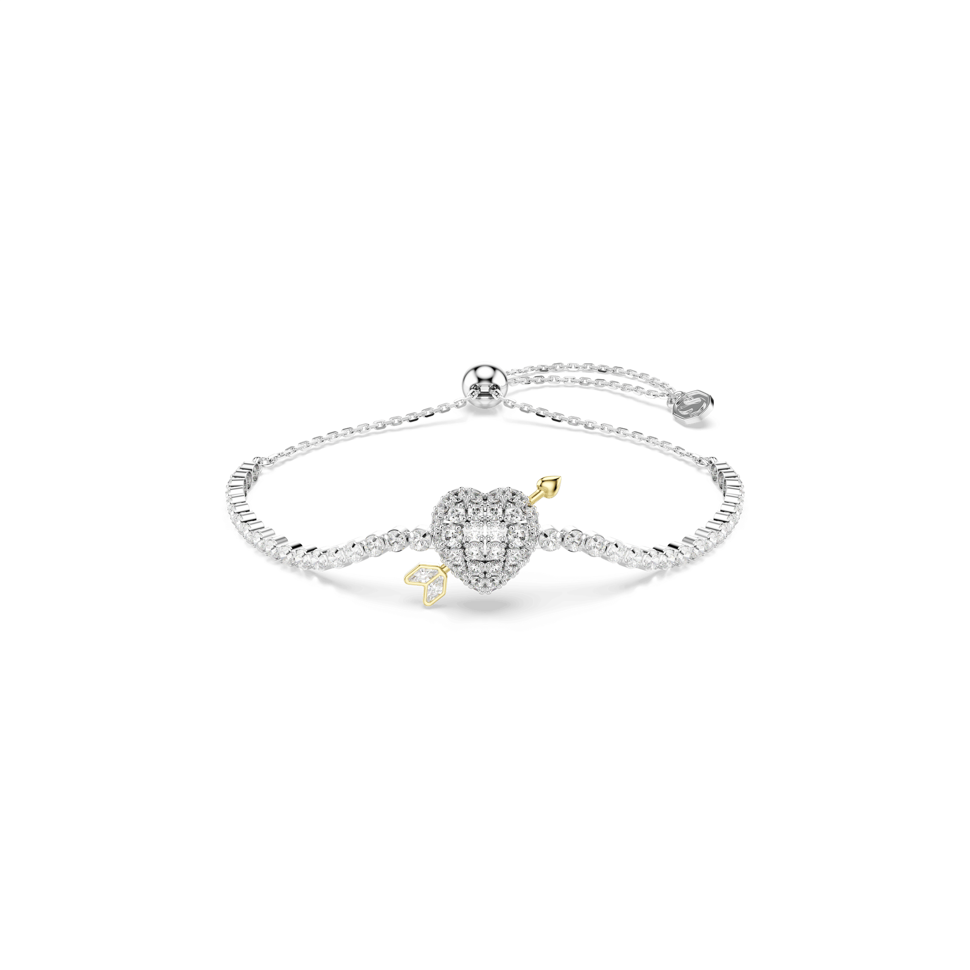 Idyllia bracelet, Mixed cuts, Heart with arrow, White, Rhodium plated