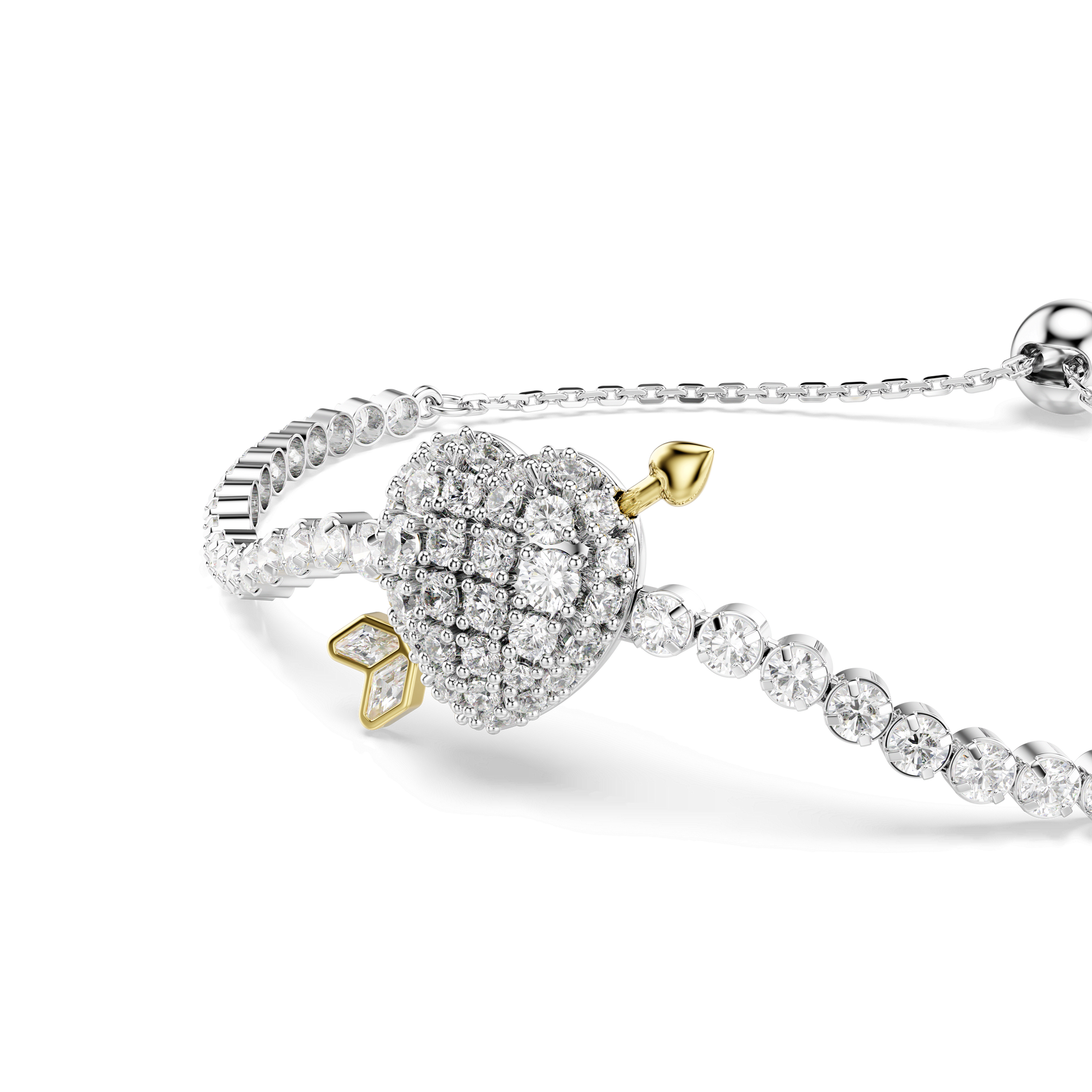Idyllia bracelet, Mixed cuts, Heart with arrow, White, Rhodium plated