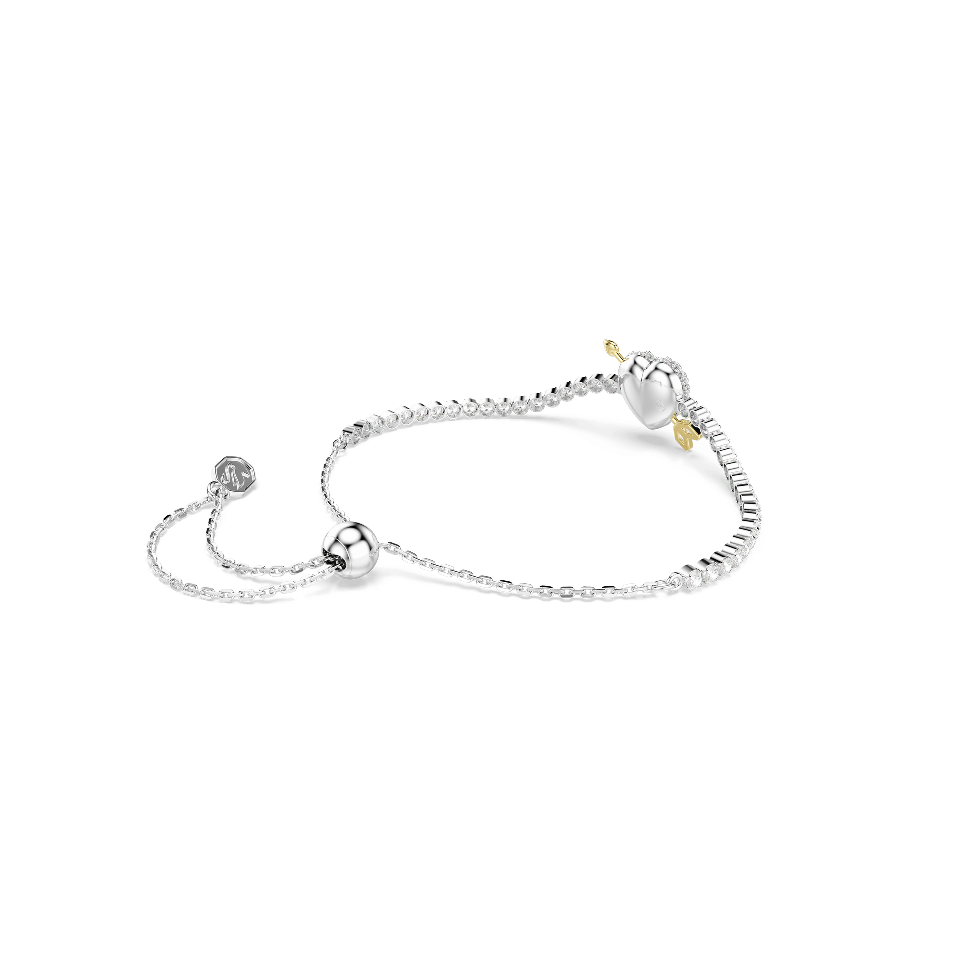 Idyllia bracelet, Mixed cuts, Heart with arrow, White, Rhodium plated