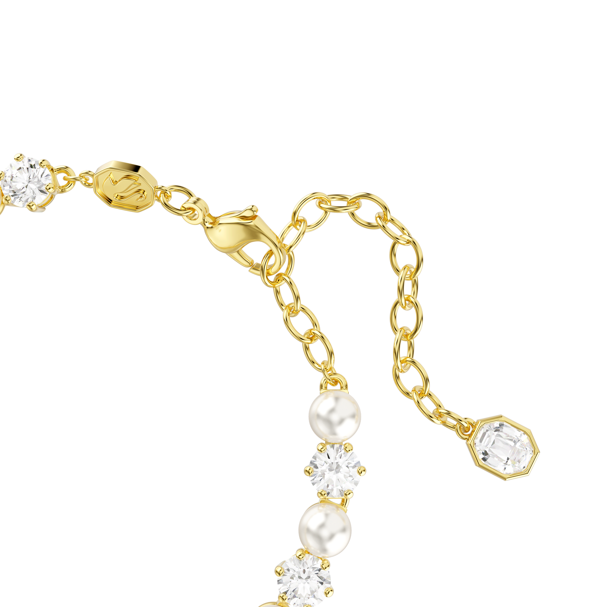 Matrix Tennis bracelet, Crystal pearl, Round cut, White, 18K gold finish