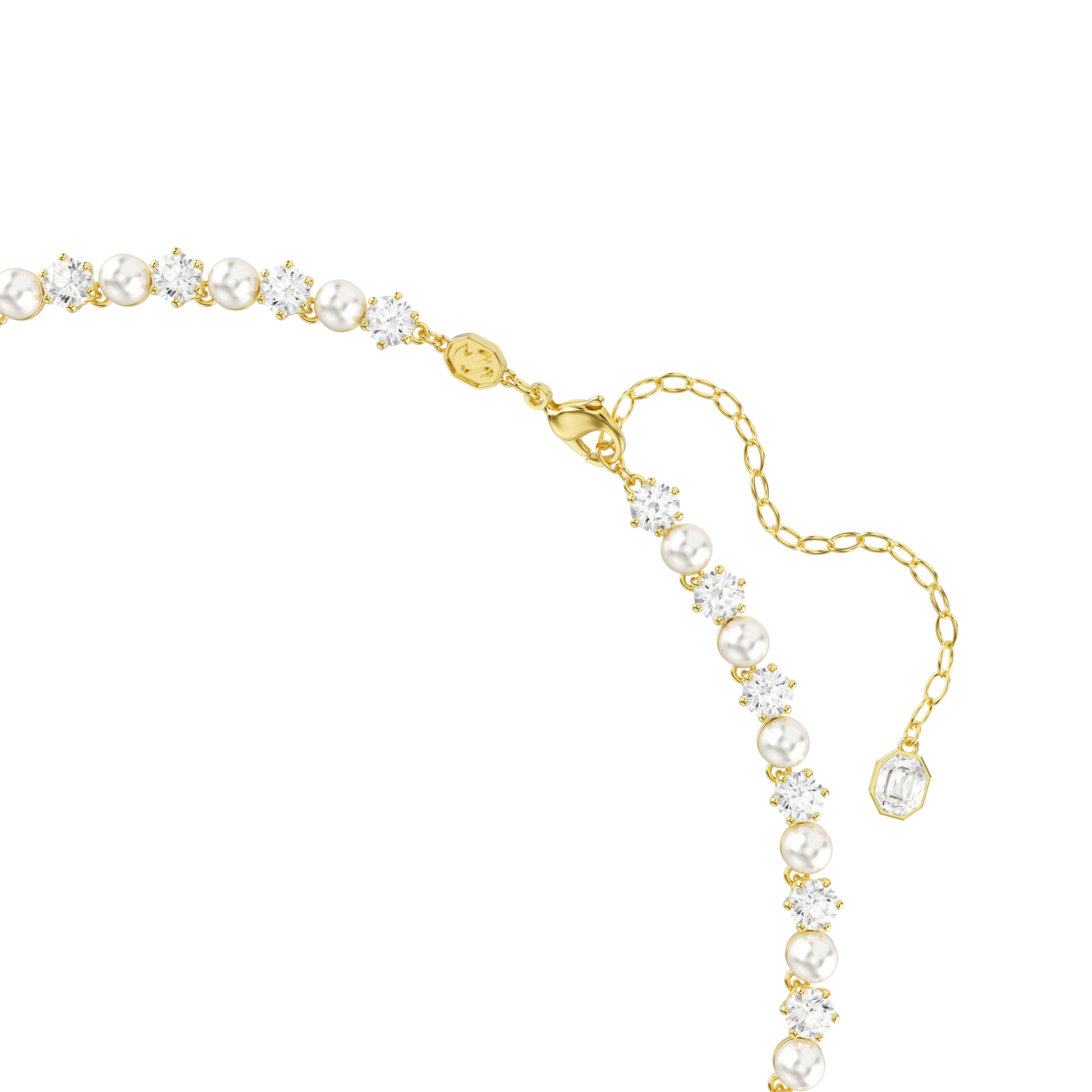 Matrix Tennis necklace, Crystal pearl, Round cut, White, 18K gold finish