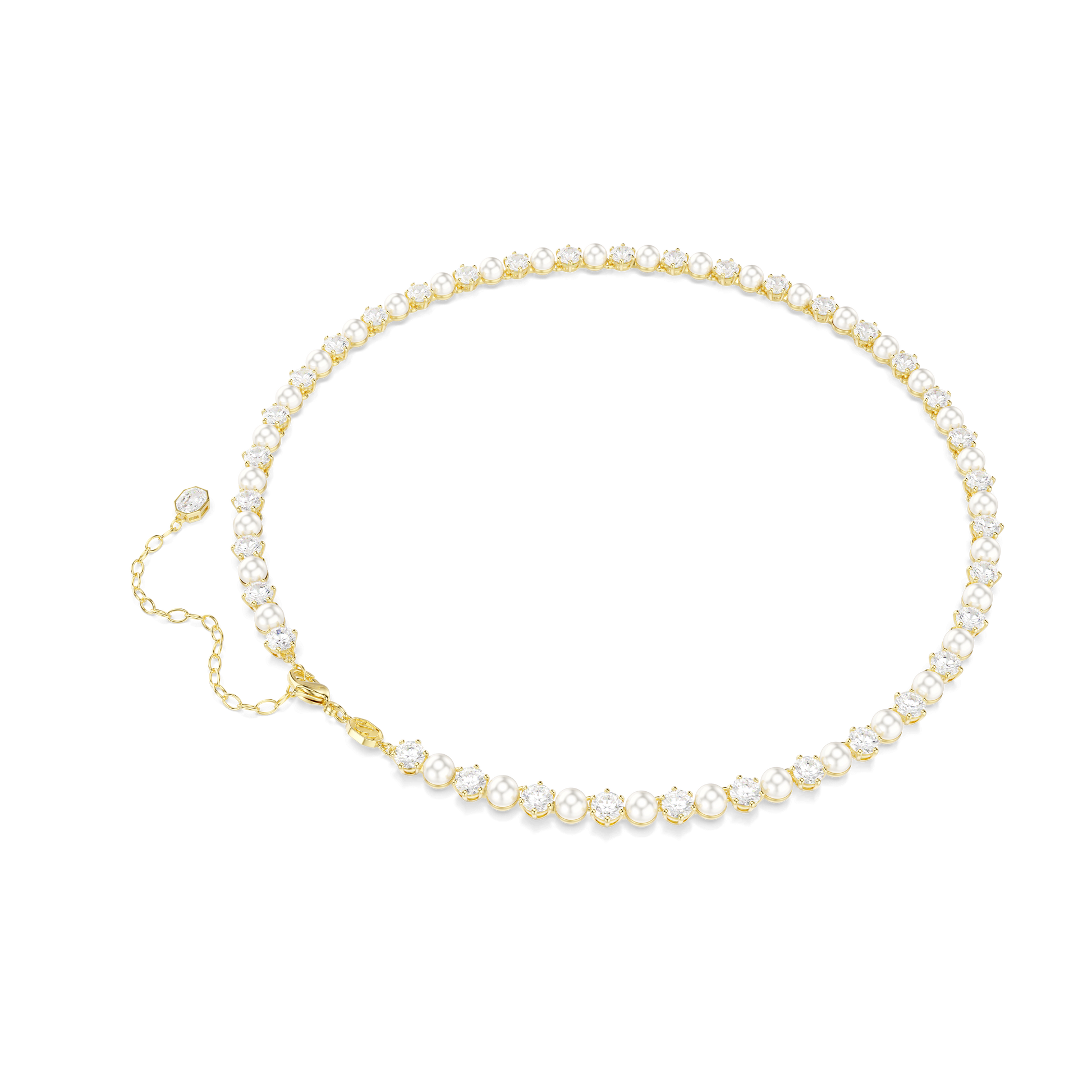 Matrix Tennis necklace, Crystal pearl, Round cut, White, 18K gold finish