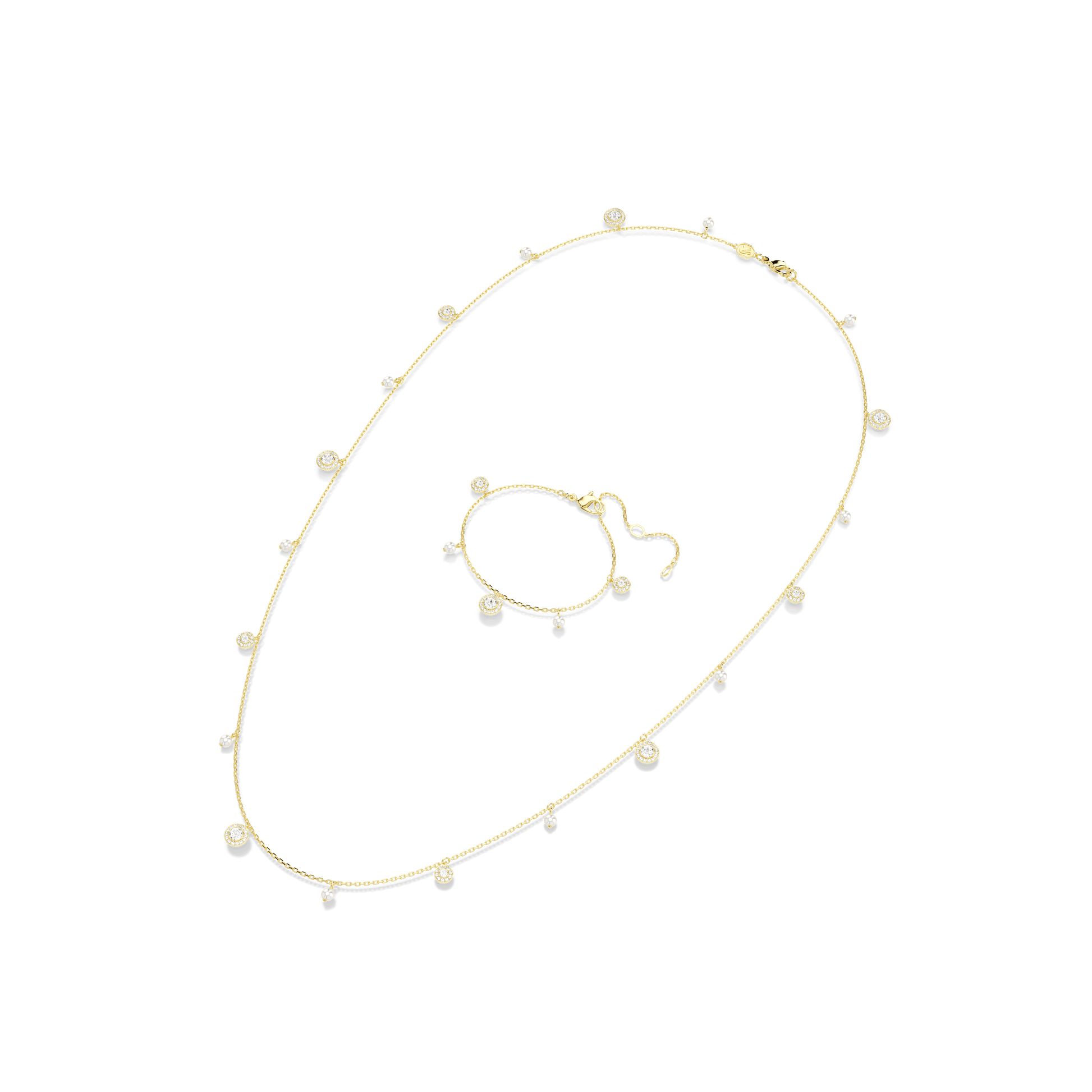 Una Angelic strandage, Crystal pearl, Round cut, White, 18K gold finish