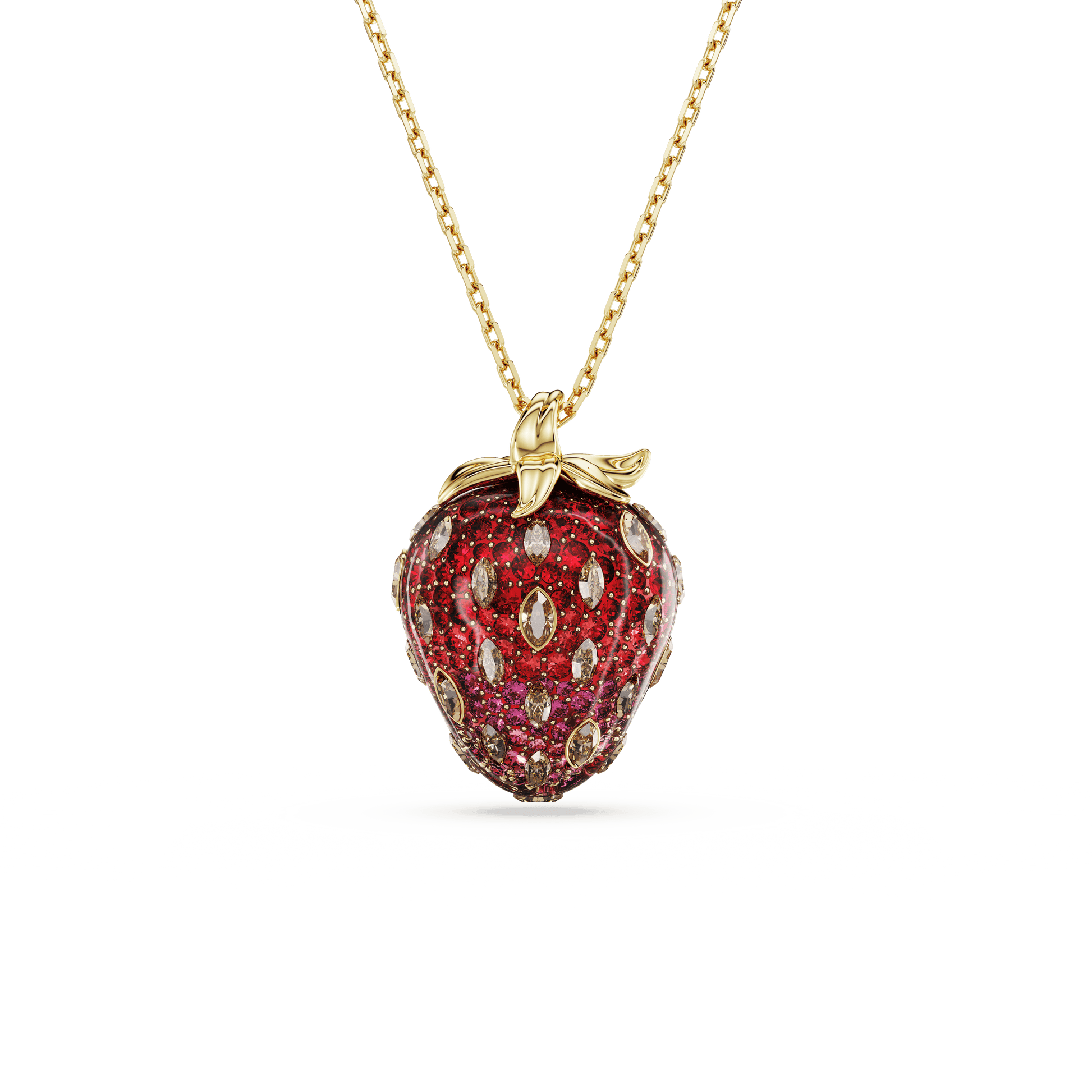 Idyllia pendant, Mixed cuts, Strawberry, Red, 18K gold finish