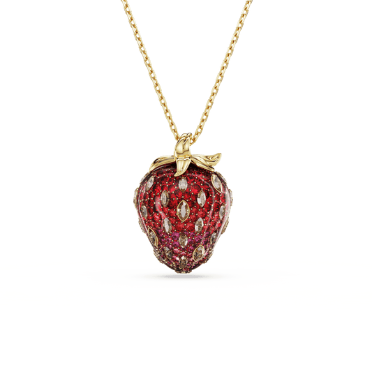 Idyllia pendant, Mixed cuts, Strawberry, Red, 18K gold finish