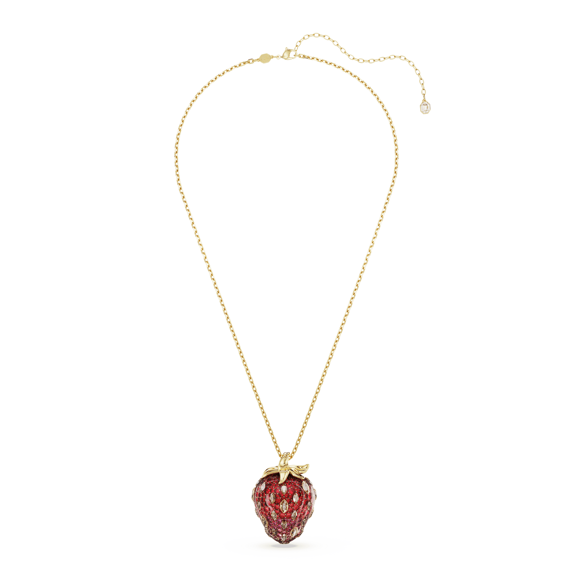 Idyllia pendant, Mixed cuts, Strawberry, Red, 18K gold finish