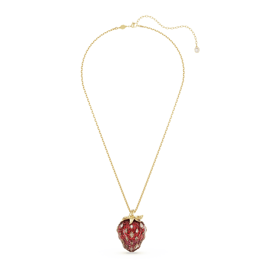 Idyllia pendant, Mixed cuts, Strawberry, Red, 18K gold finish