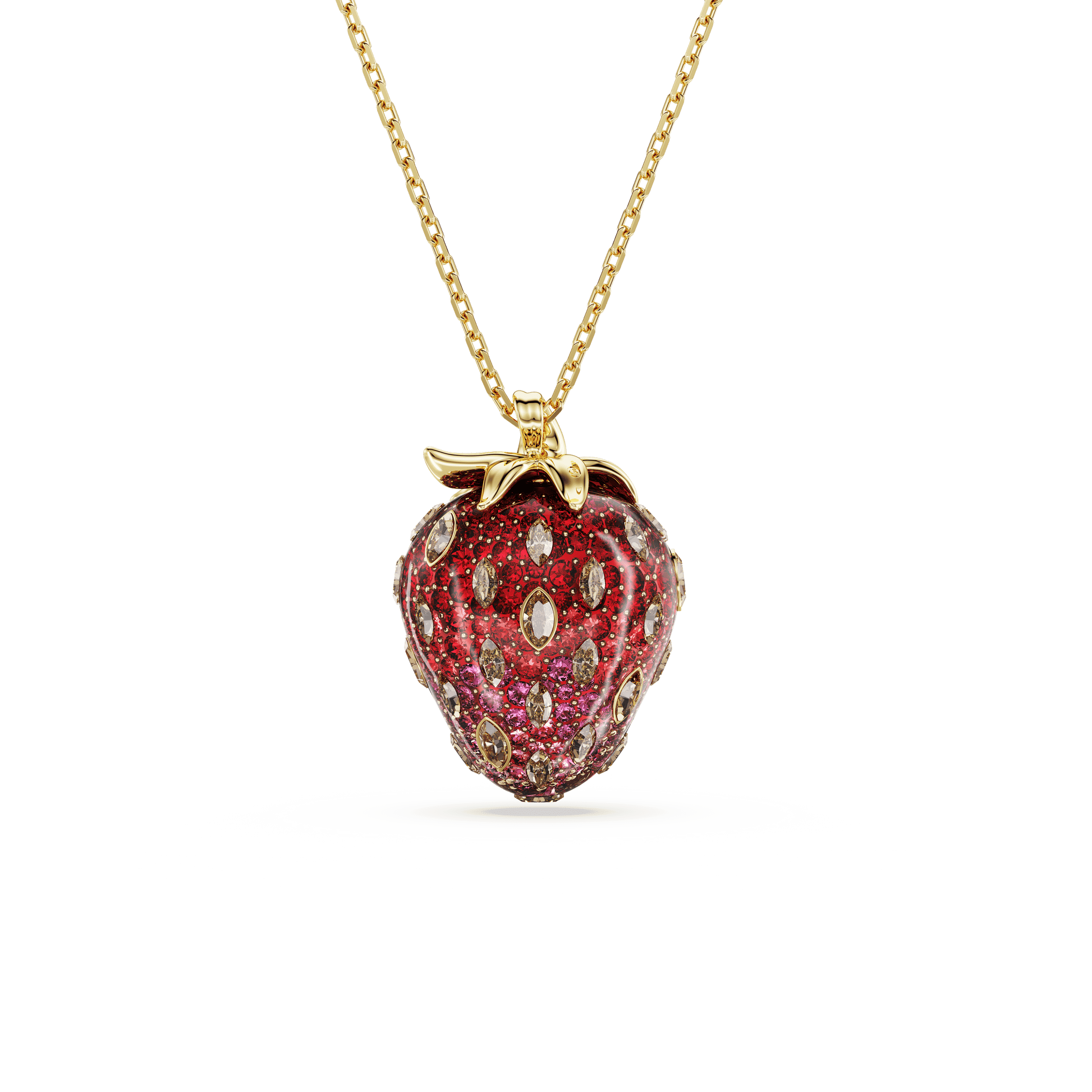 Idyllia pendant, Mixed cuts, Strawberry, Red, 18K gold finish