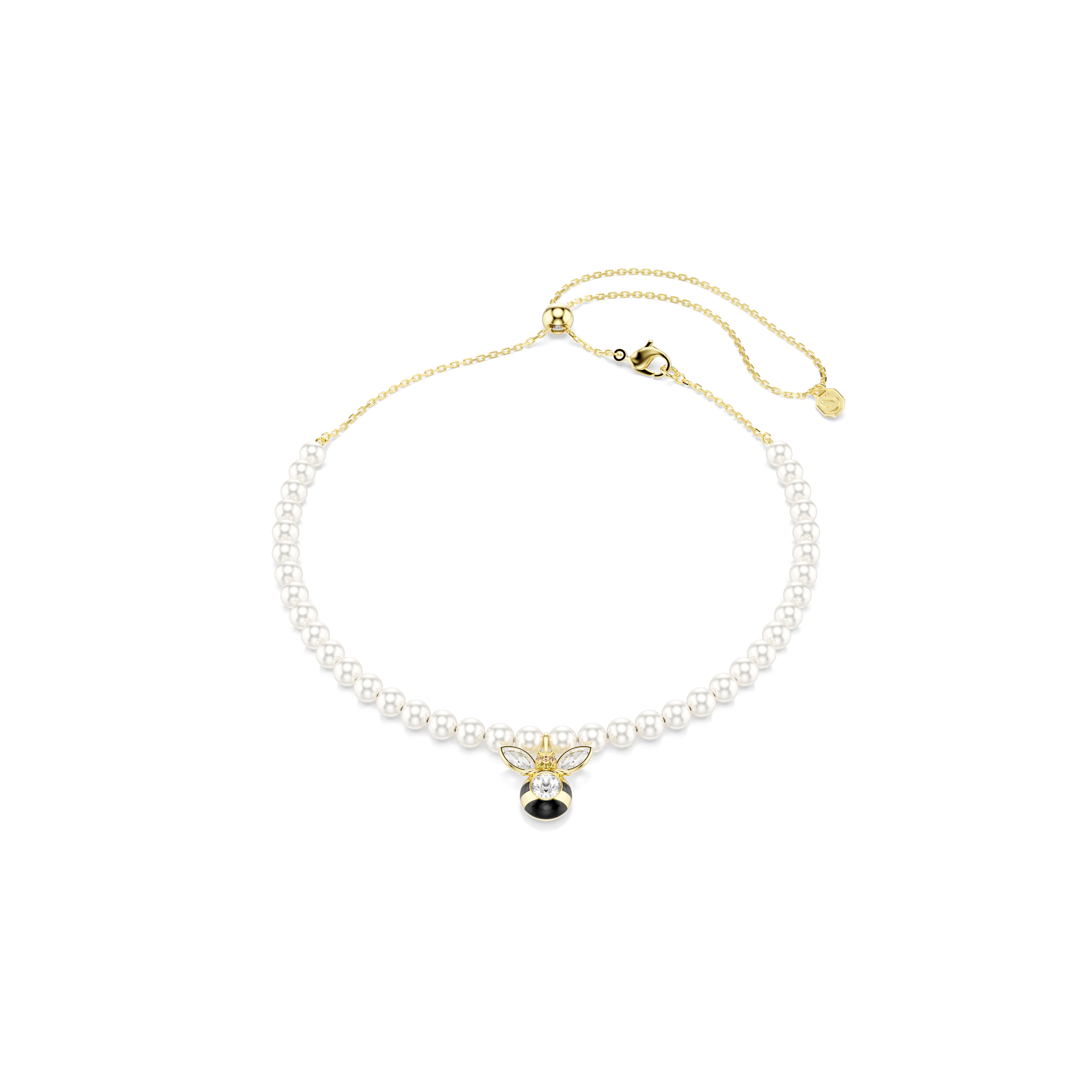 Idyllia choker, Crystal pearl, Mixed cuts, Bee, White, 18K gold finish