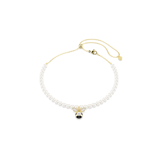 Idyllia choker, Crystal pearl, Mixed cuts, Bee, White, 18K gold finish
