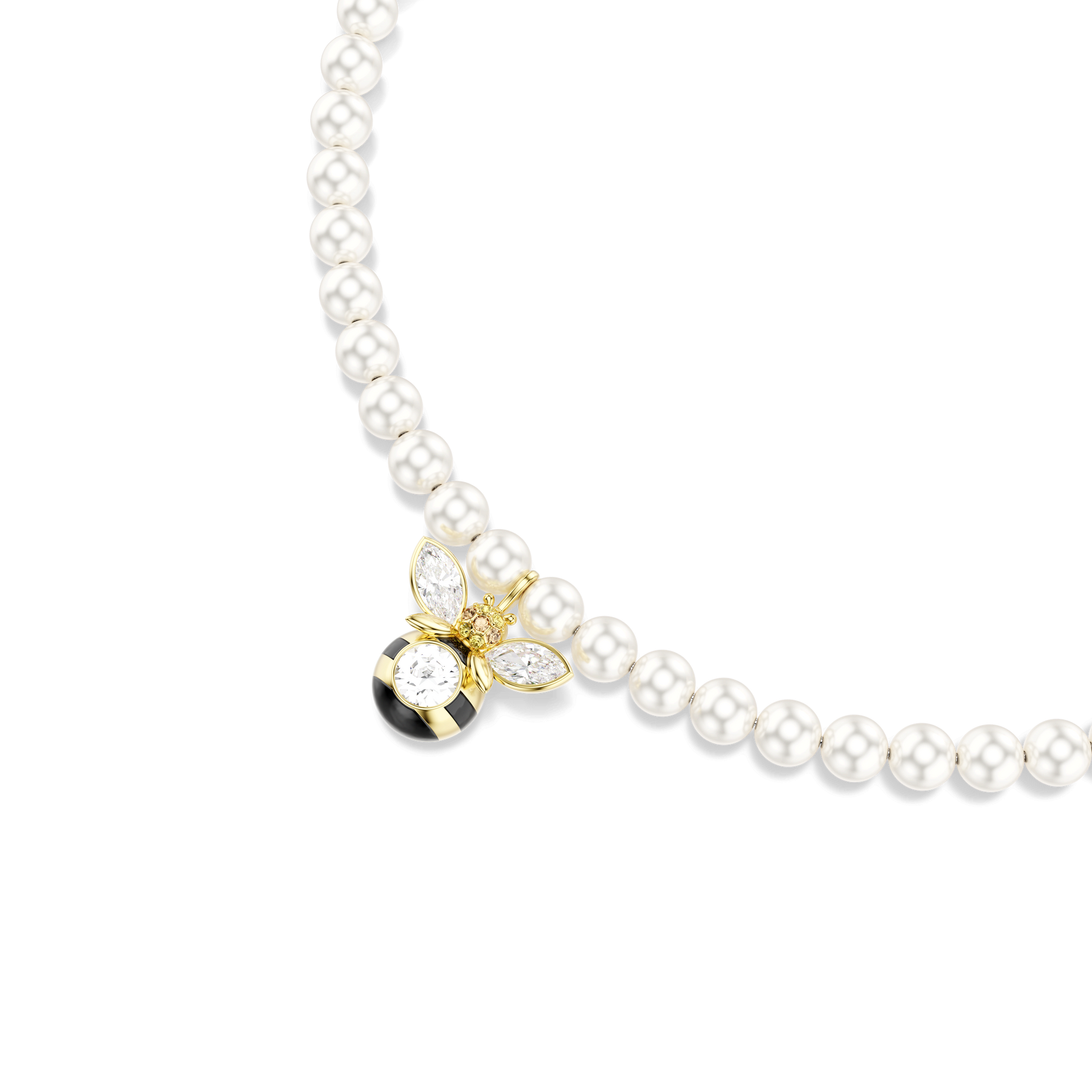 Idyllia choker, Crystal pearl, Mixed cuts, Bee, White, 18K gold finish