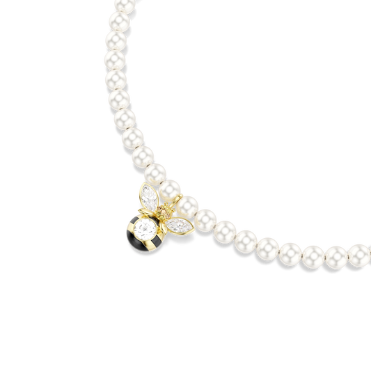 Idyllia choker, Crystal pearl, Mixed cuts, Bee, White, 18K gold finish