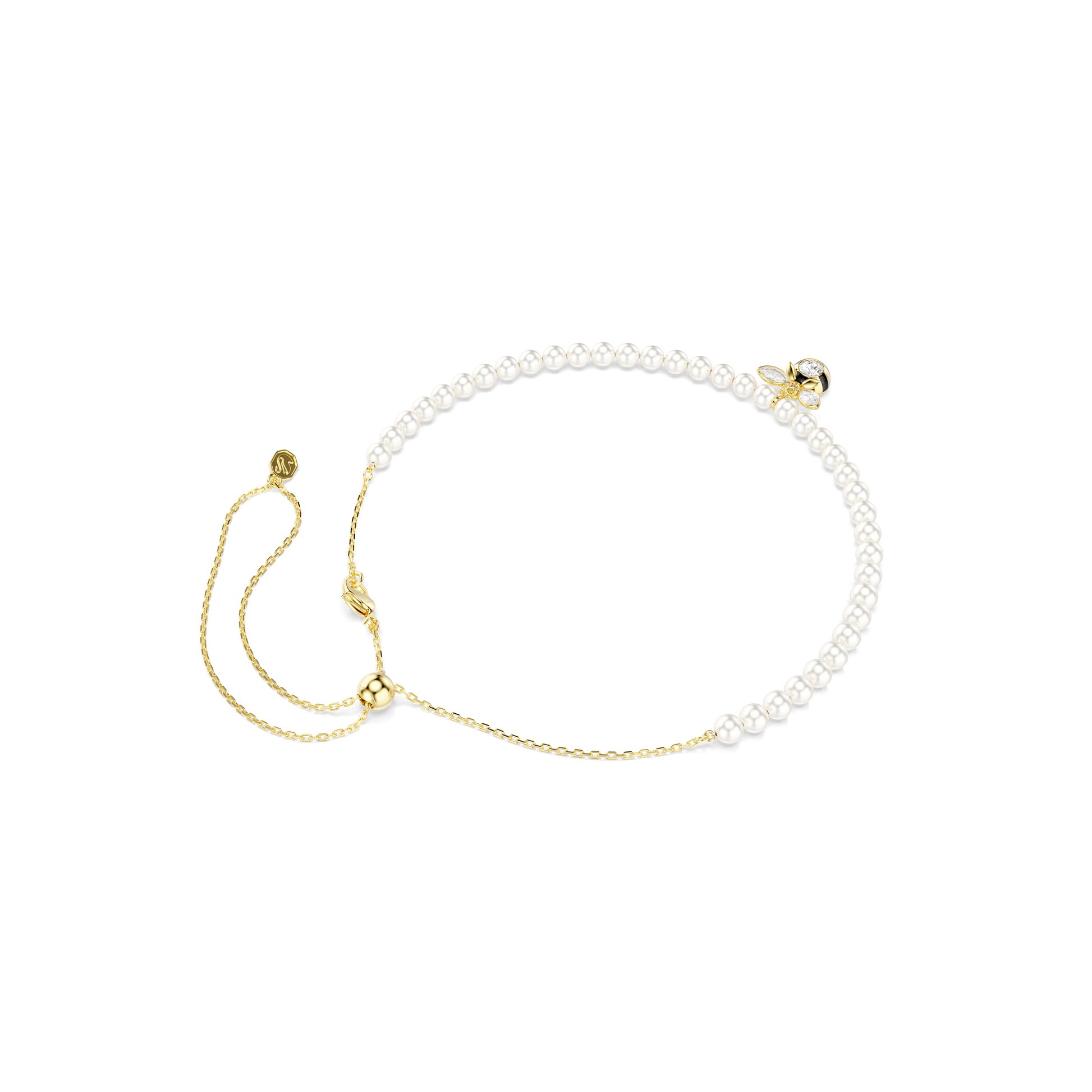 Idyllia choker, Crystal pearl, Mixed cuts, Bee, White, 18K gold finish