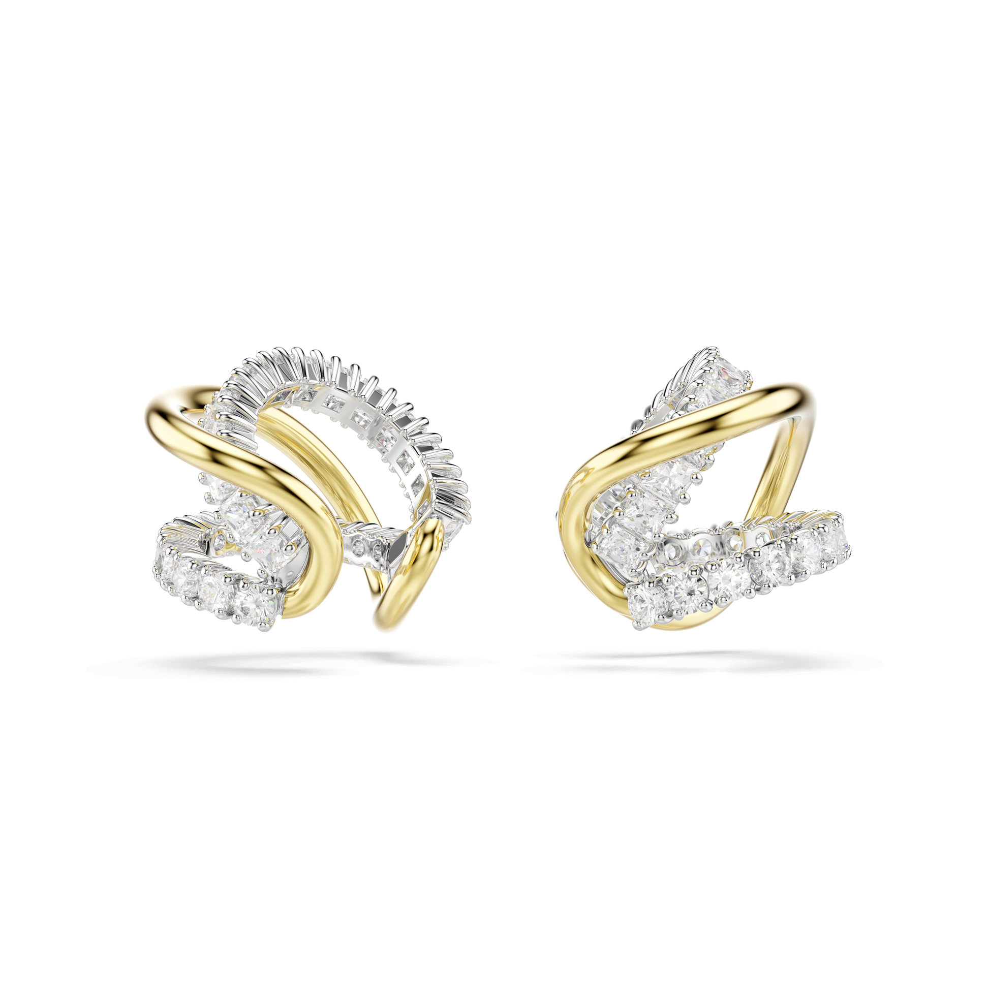 Hyperbola ear cuffs, Mixed cuts, White, Mixed metal finish