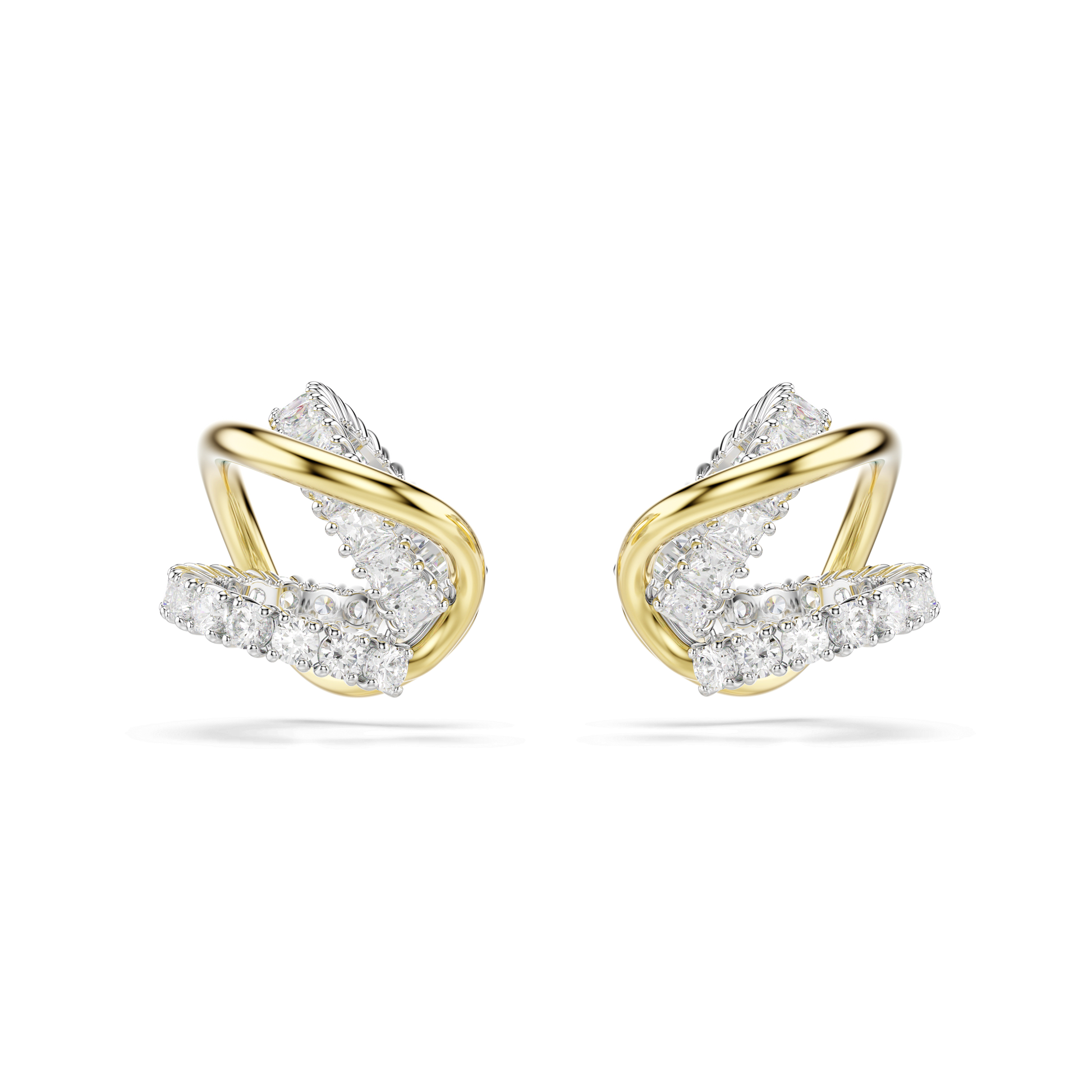 Hyperbola ear cuffs, Mixed cuts, White, Mixed metal finish