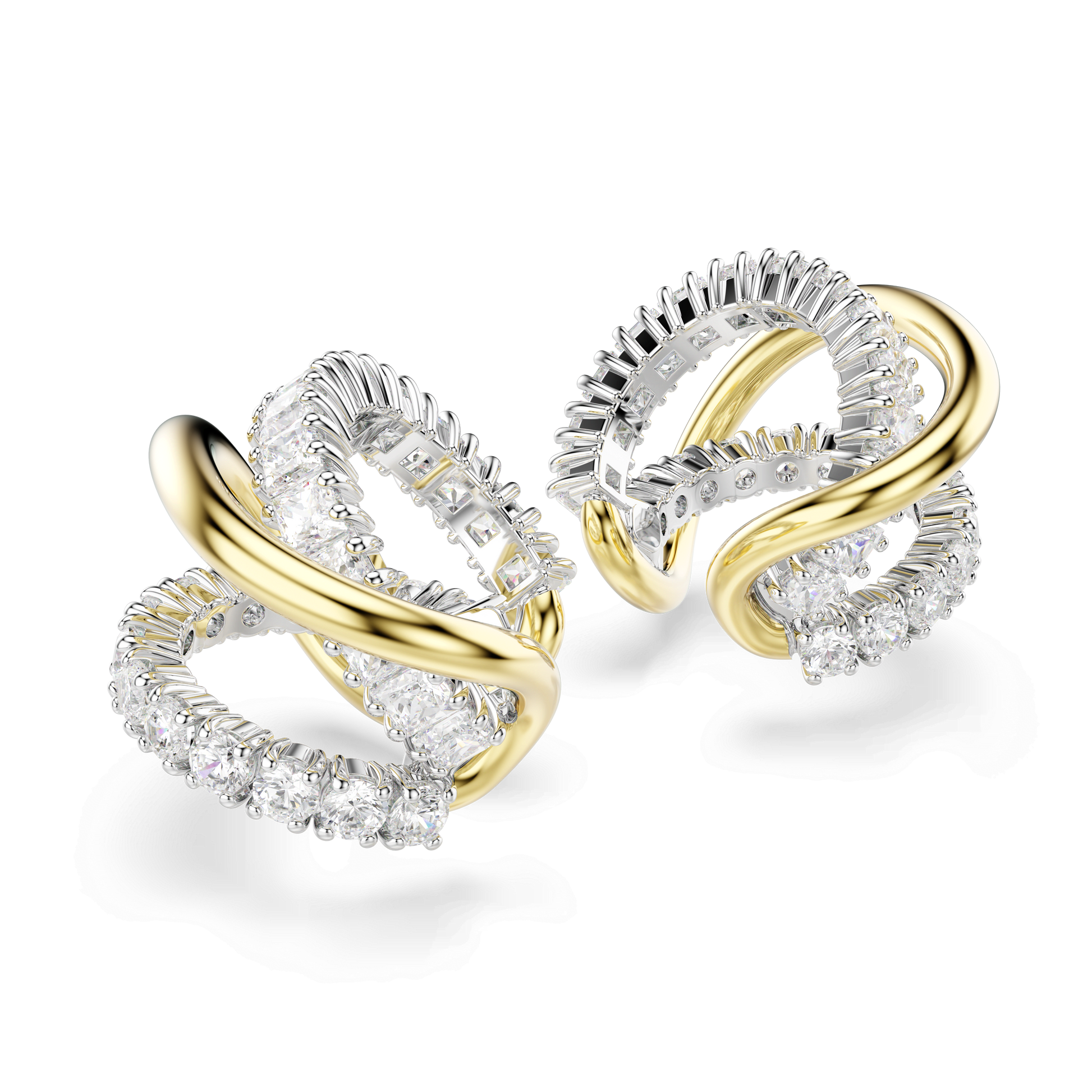 Hyperbola ear cuffs, Mixed cuts, White, Mixed metal finish