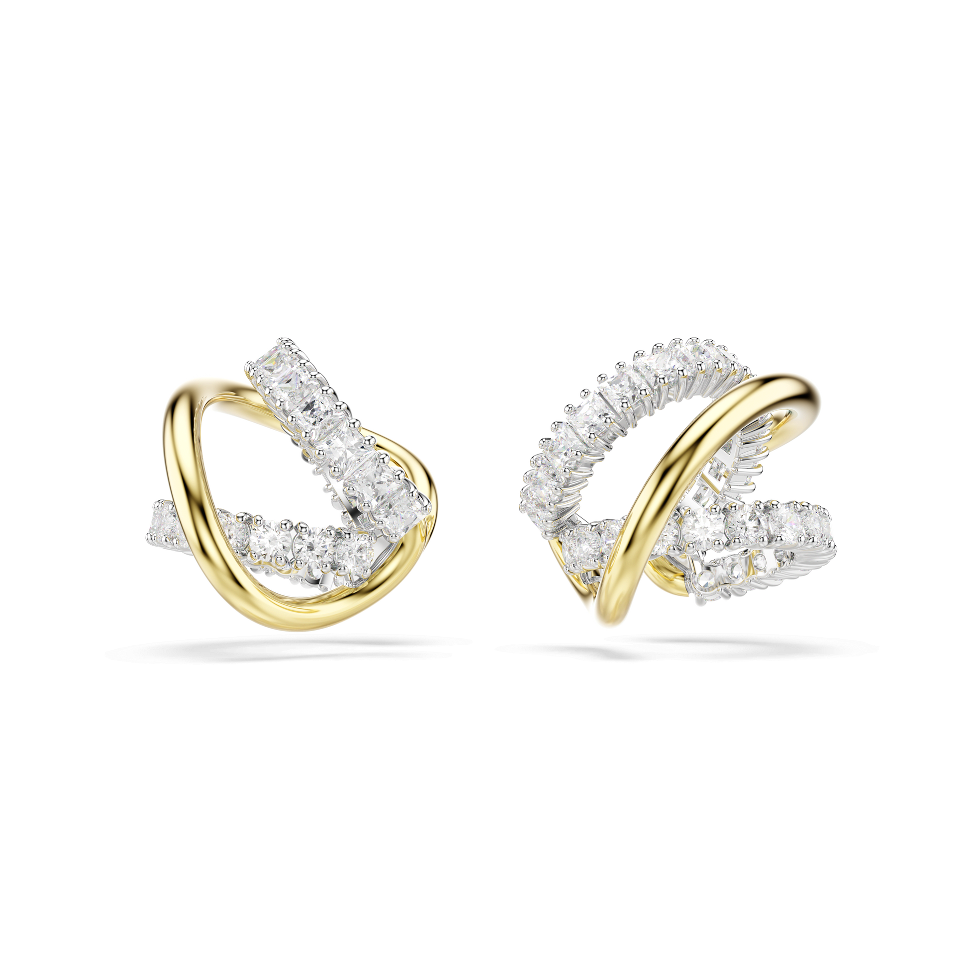 Hyperbola ear cuffs, Mixed cuts, White, Mixed metal finish