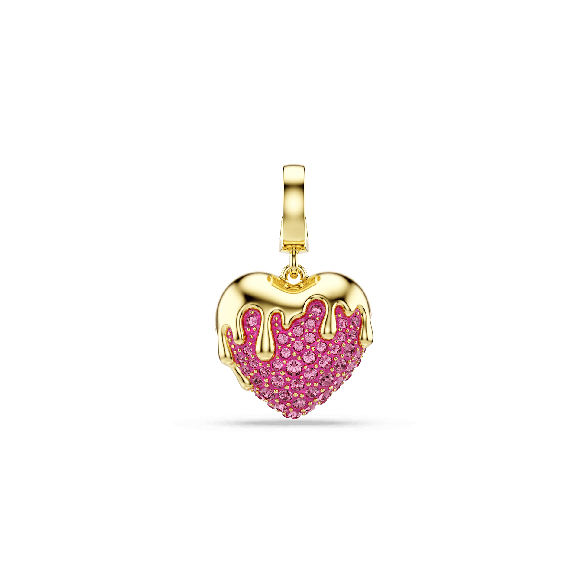 Idyllia charm, Round cut, Heart, Pink, 18K gold finish