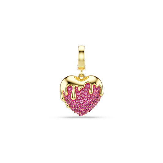 Idyllia charm, Round cut, Heart, Pink, 18K gold finish