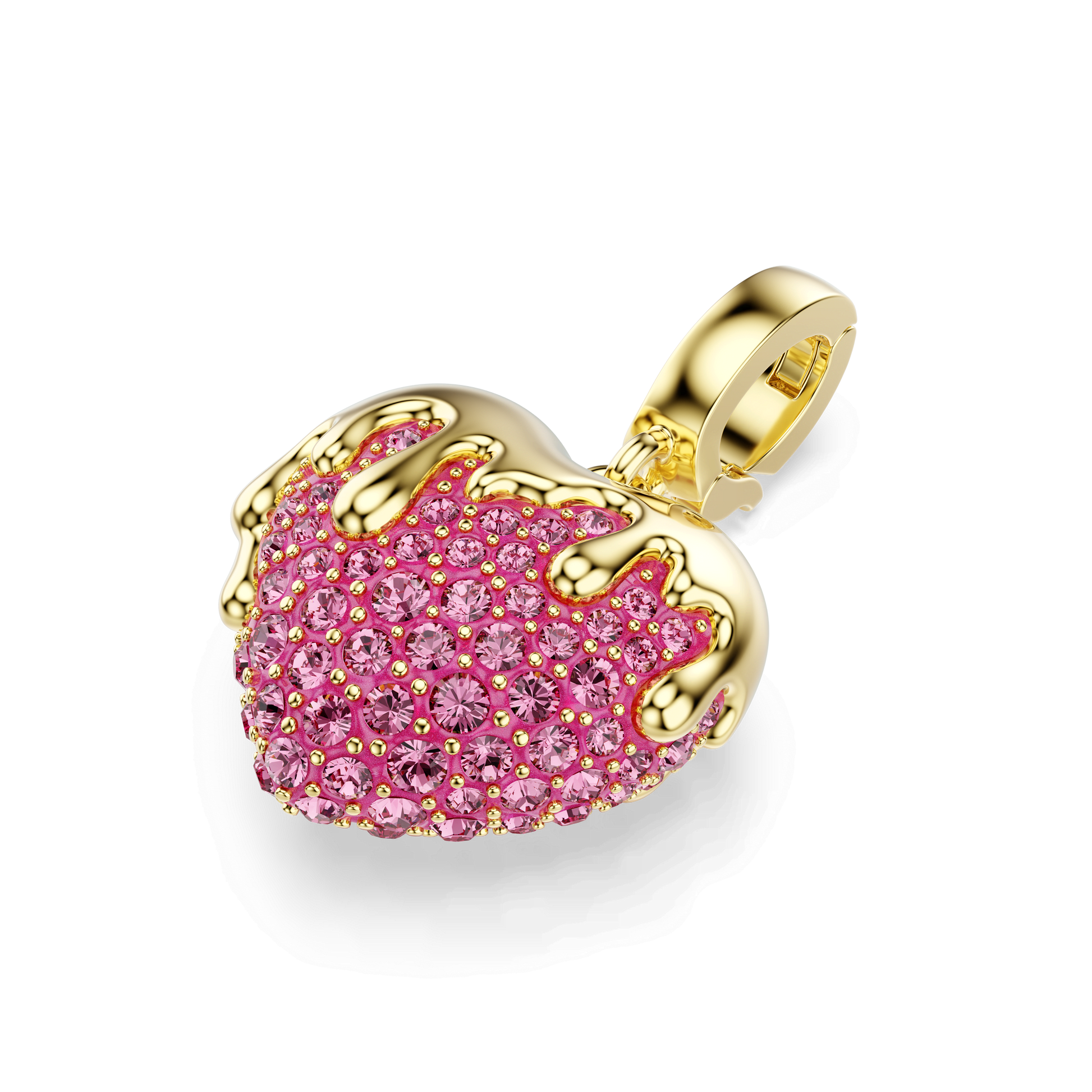Idyllia charm, Round cut, Heart, Pink, 18K gold finish