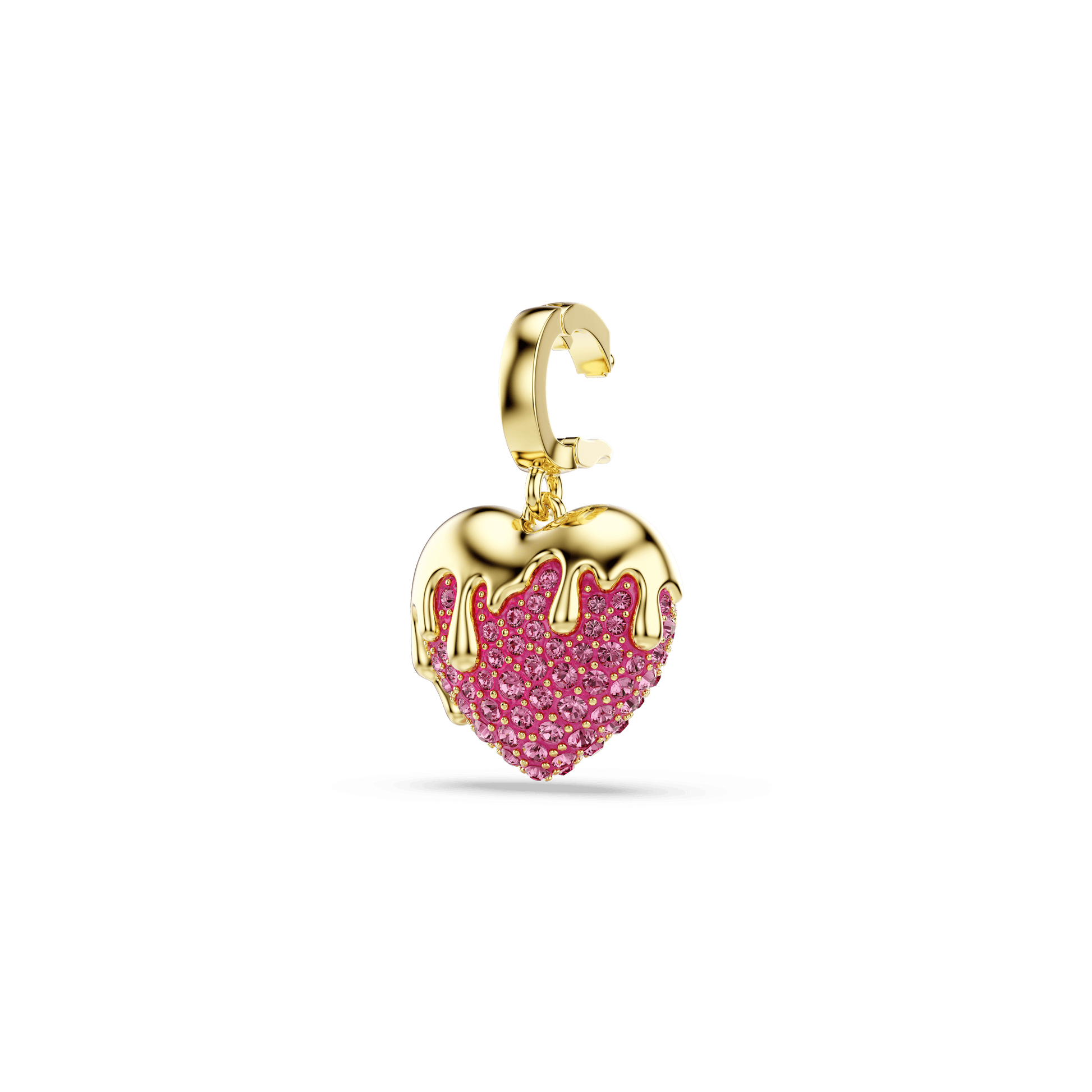 Idyllia charm, Round cut, Heart, Pink, 18K gold finish