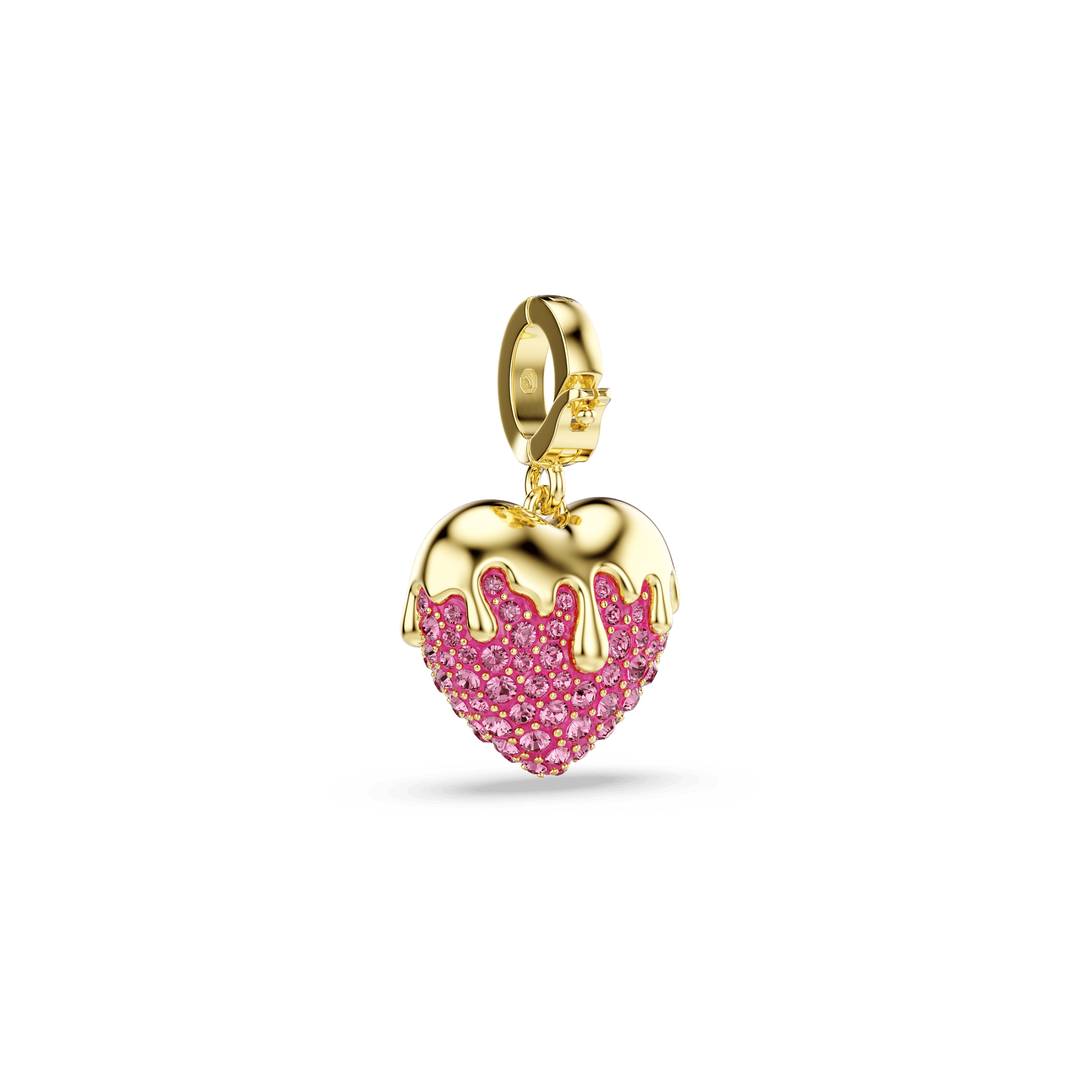 Idyllia charm, Round cut, Heart, Pink, 18K gold finish