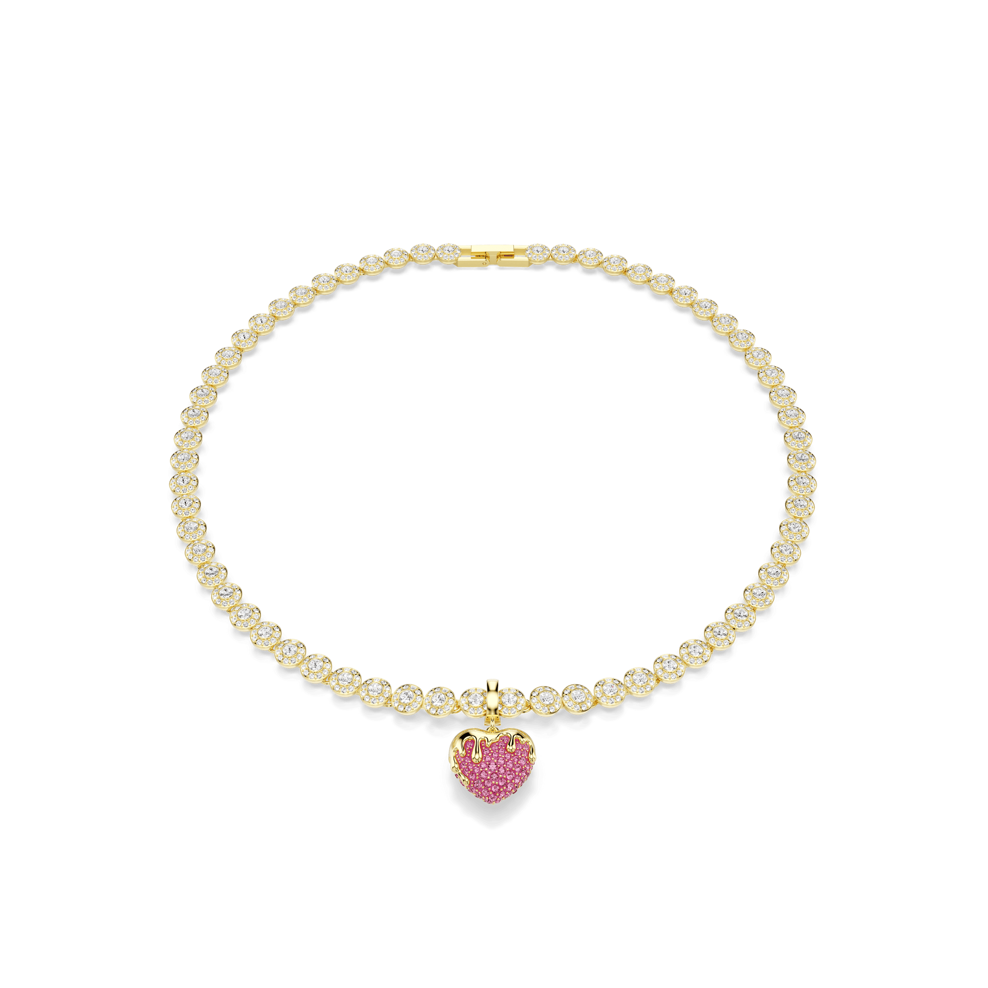Idyllia charm, Round cut, Heart, Pink, 18K gold finish