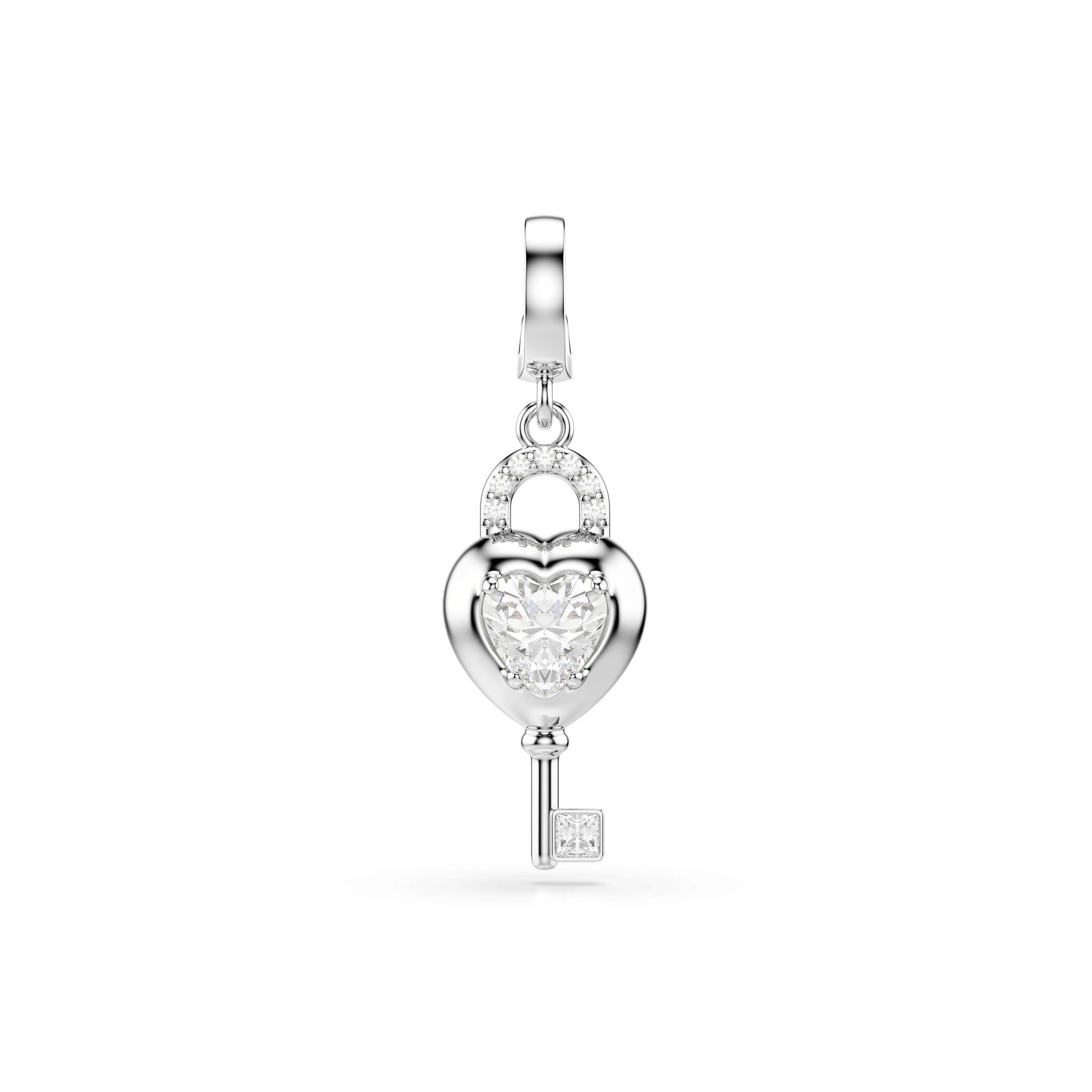 Idyllia charm, Mixed cuts, Heart with key, White, Rhodium plated