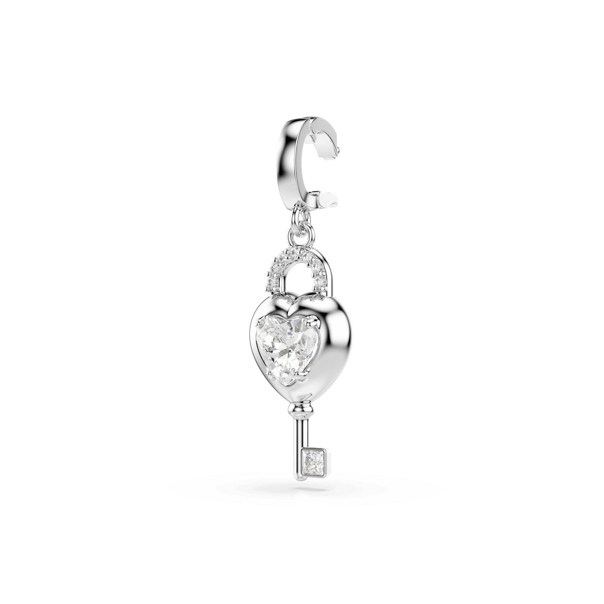 Idyllia charm, Mixed cuts, Heart with key, White, Rhodium plated