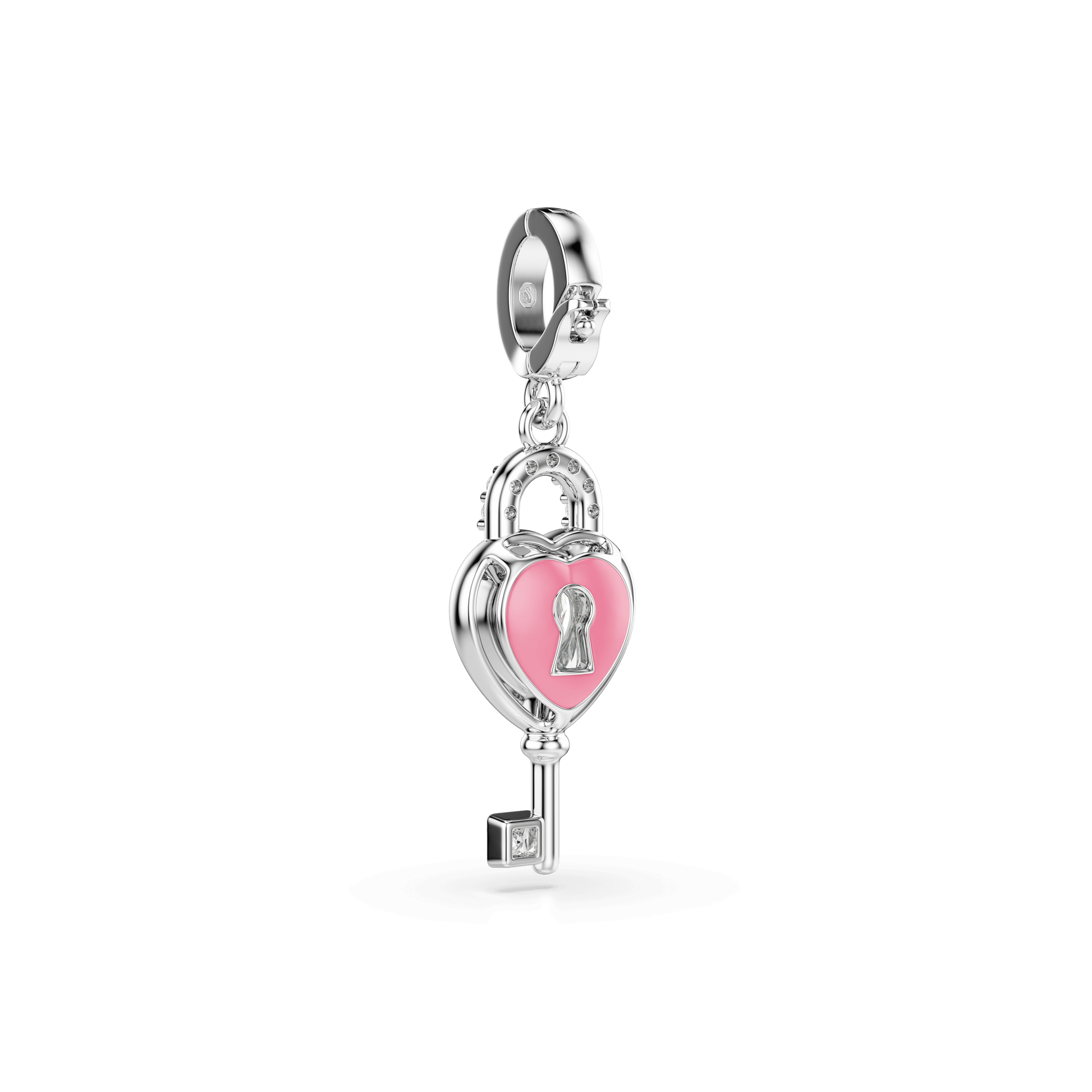 Idyllia charm, Mixed cuts, Heart with key, White, Rhodium plated