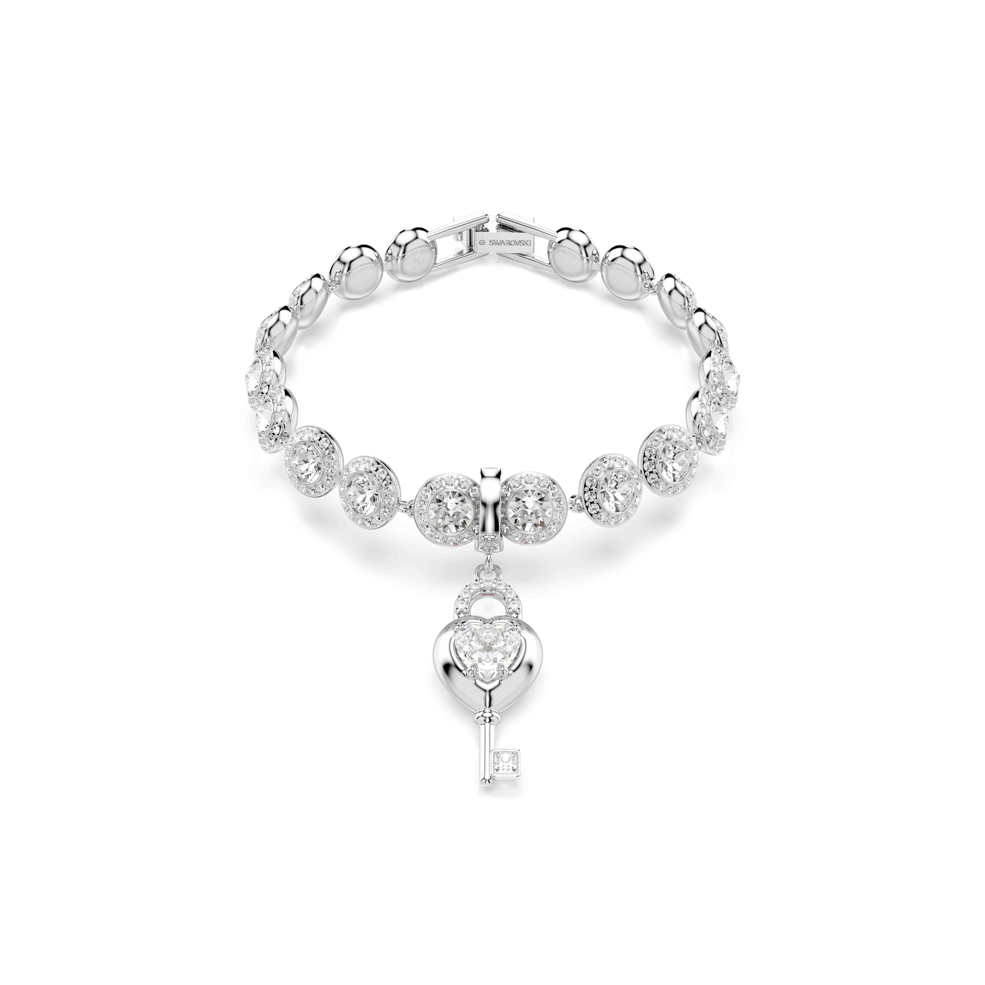 Idyllia charm, Mixed cuts, Heart with key, White, Rhodium plated