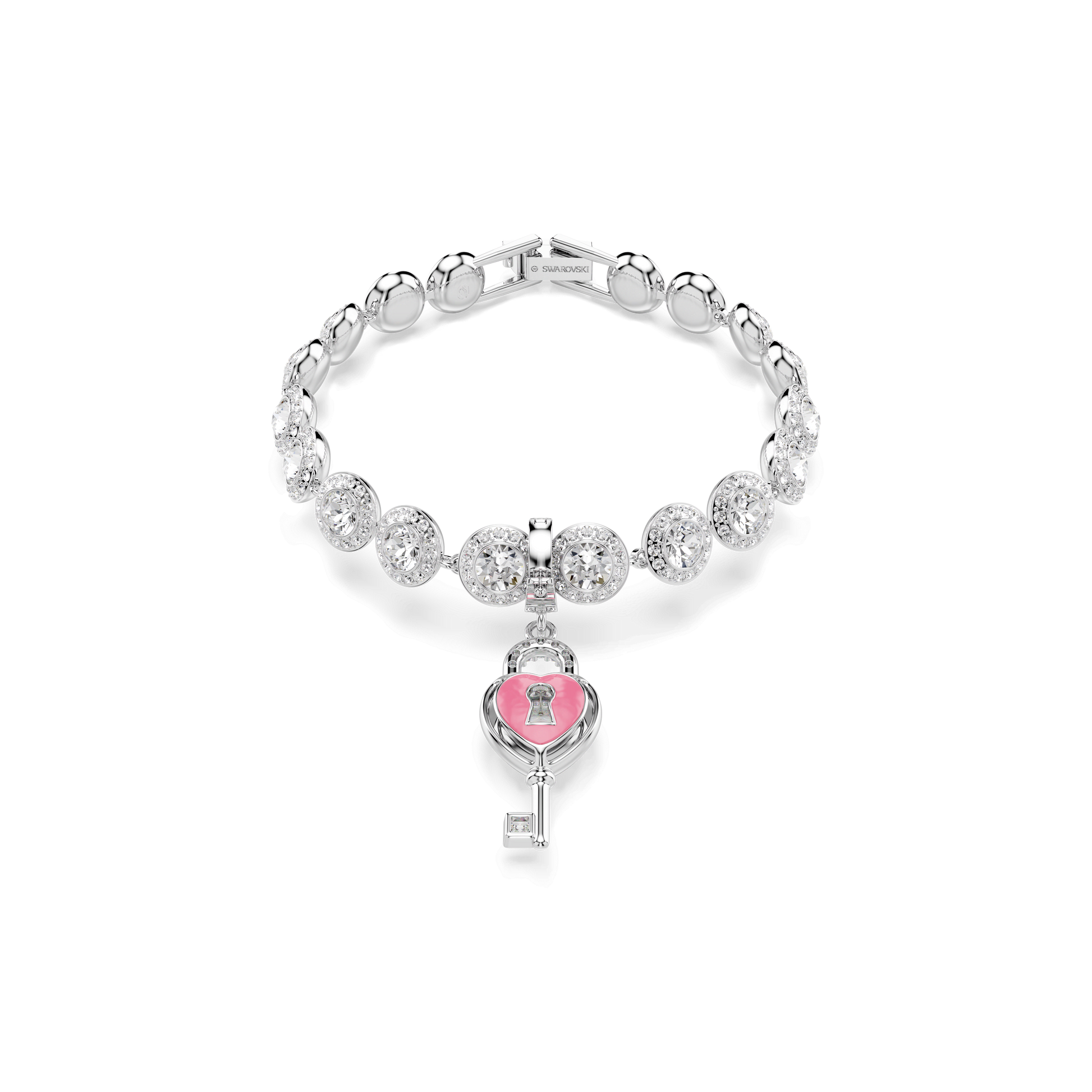 Idyllia charm, Mixed cuts, Heart with key, White, Rhodium plated