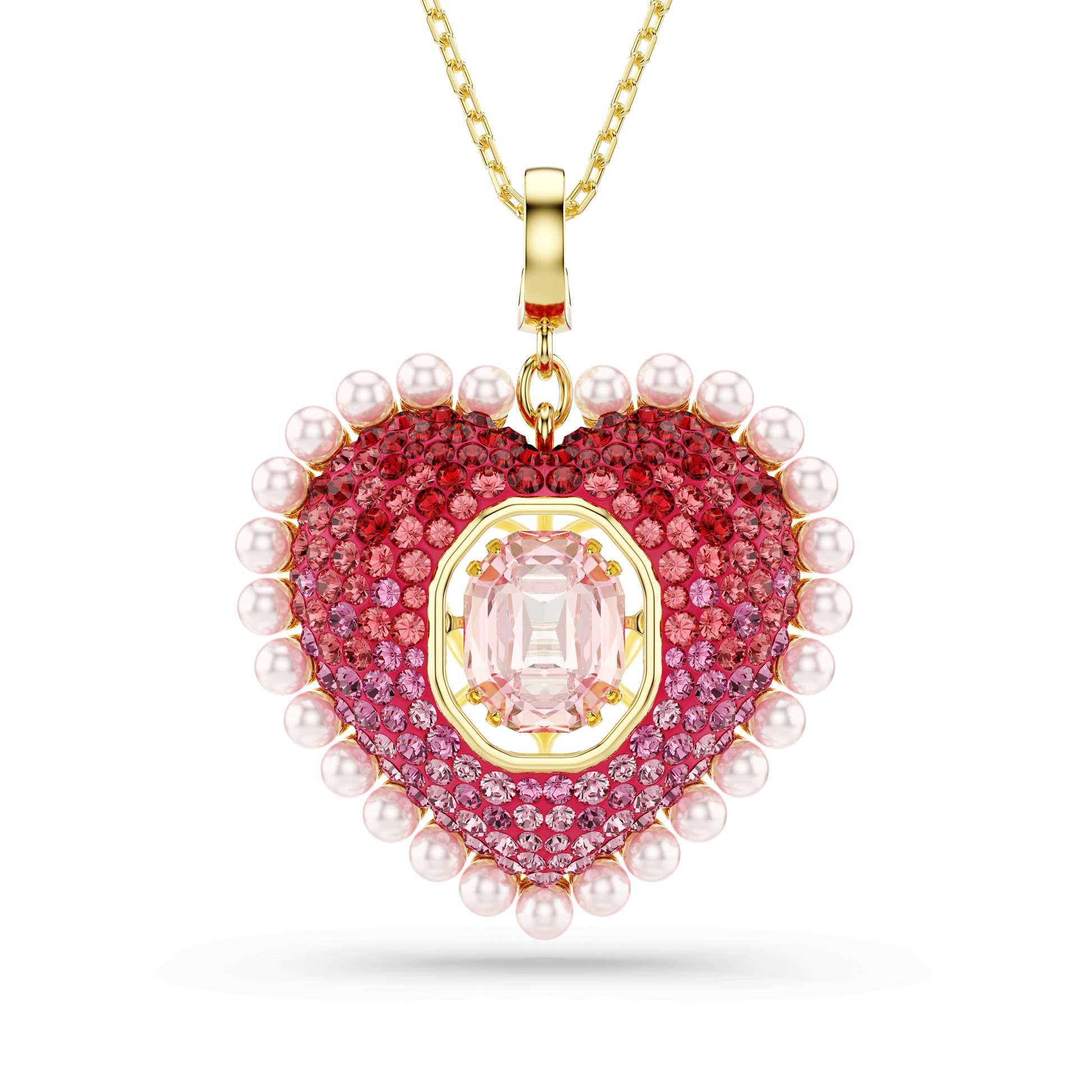 Idyllia pendant, Mixed cuts, Heart, Pink, 18K gold finish