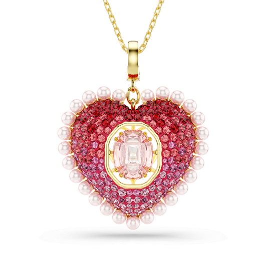 Idyllia pendant, Mixed cuts, Heart, Pink, 18K gold finish