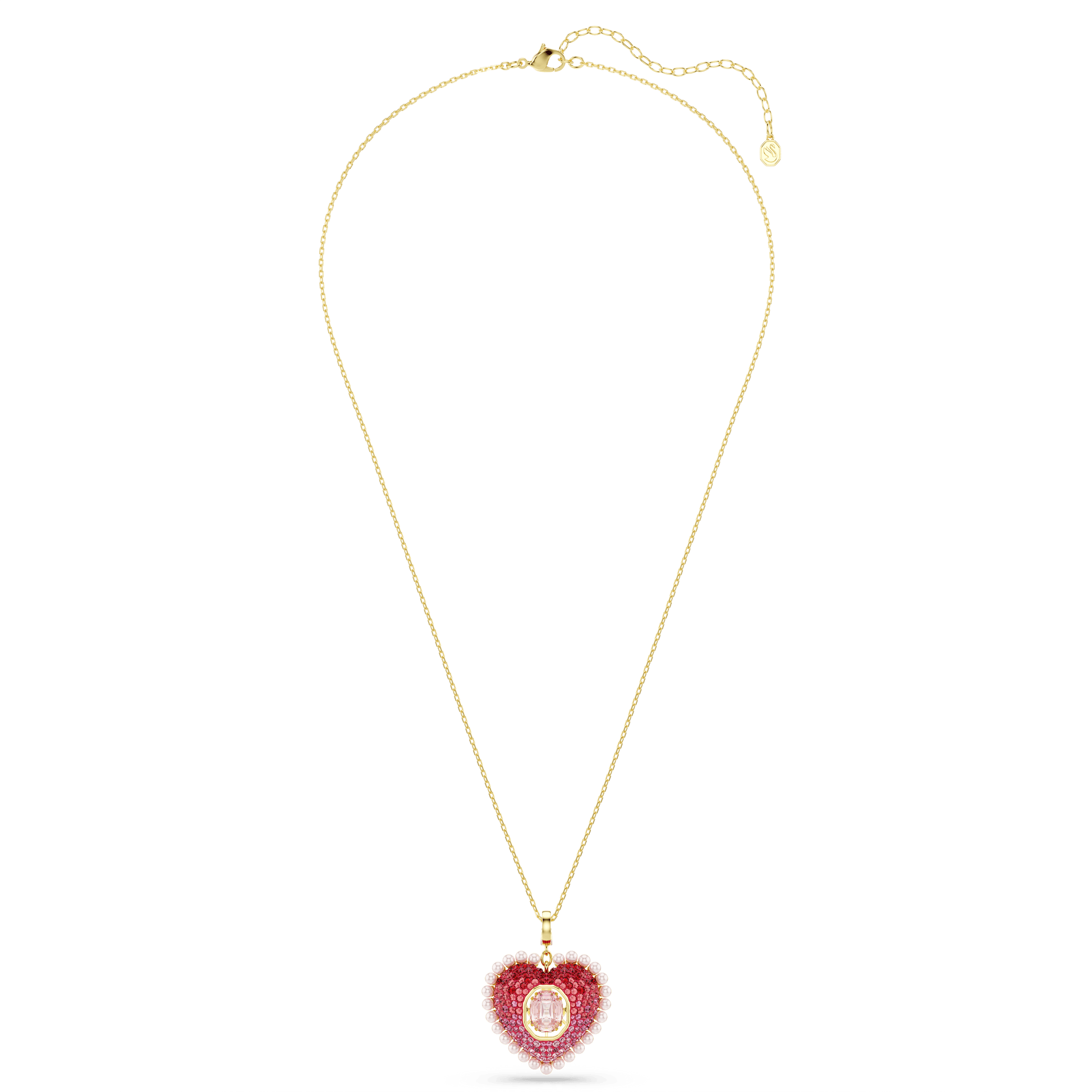 Idyllia pendant, Mixed cuts, Heart, Pink, 18K gold finish