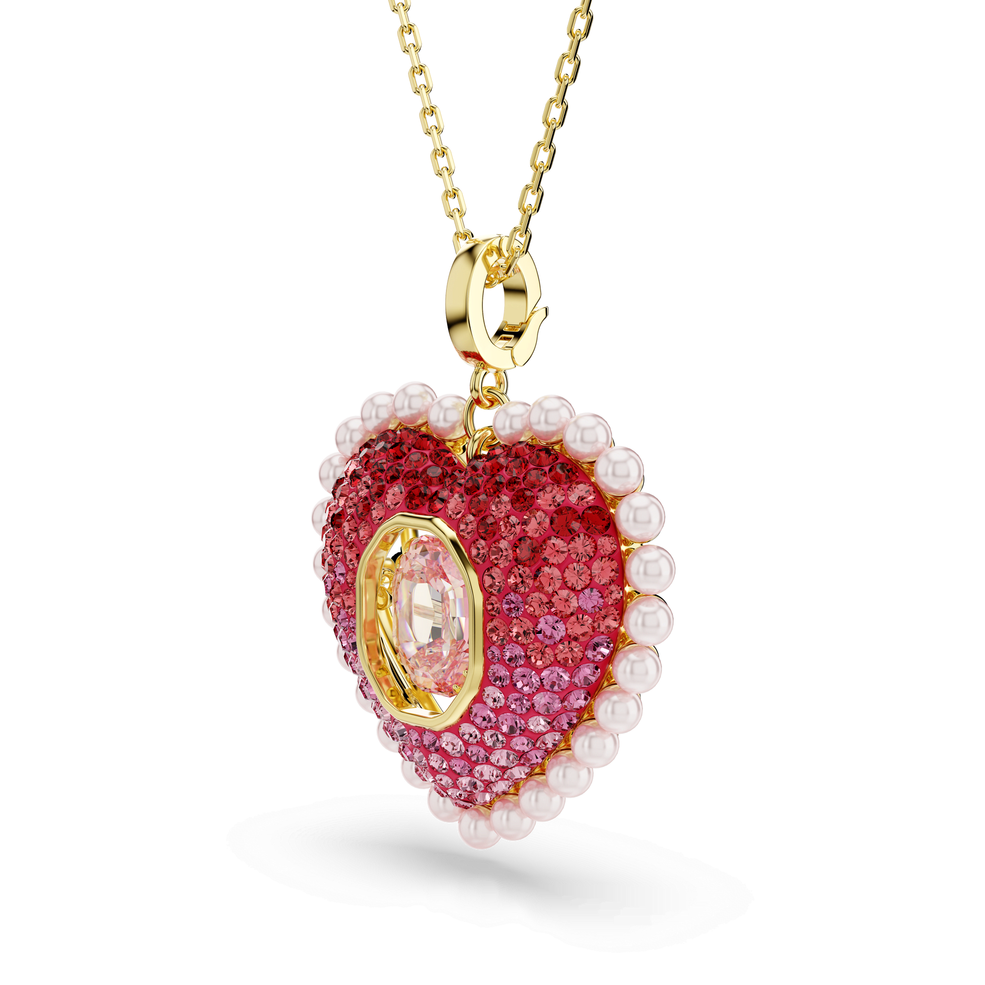 Idyllia pendant, Mixed cuts, Heart, Pink, 18K gold finish