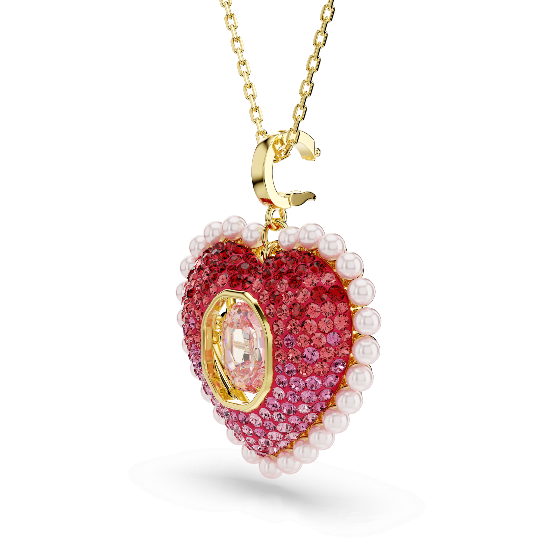 Idyllia pendant, Mixed cuts, Heart, Pink, 18K gold finish