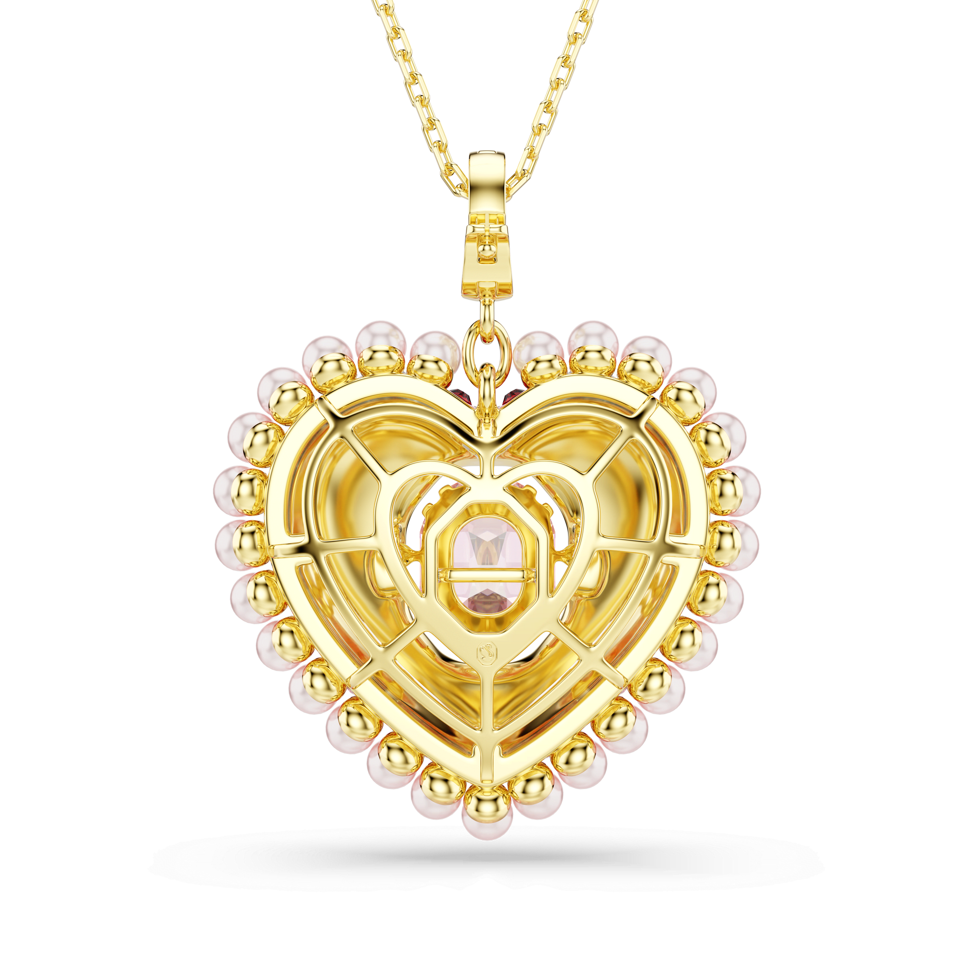Idyllia pendant, Mixed cuts, Heart, Pink, 18K gold finish