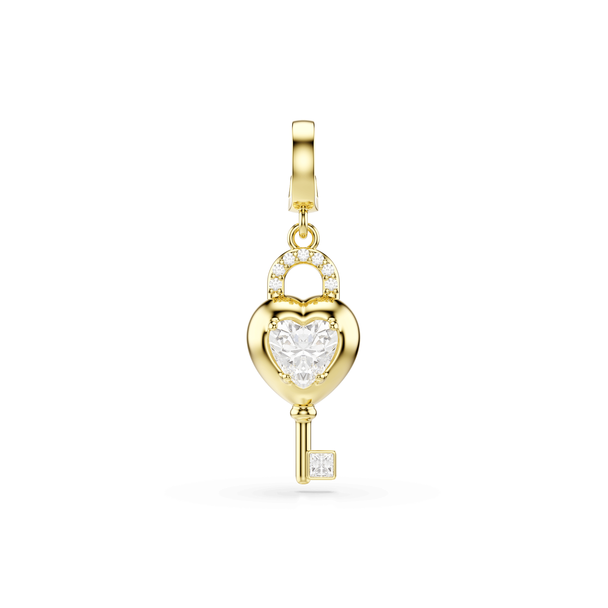 Idyllia charm, Mixed cuts, Heart with key, White, 18K gold finish