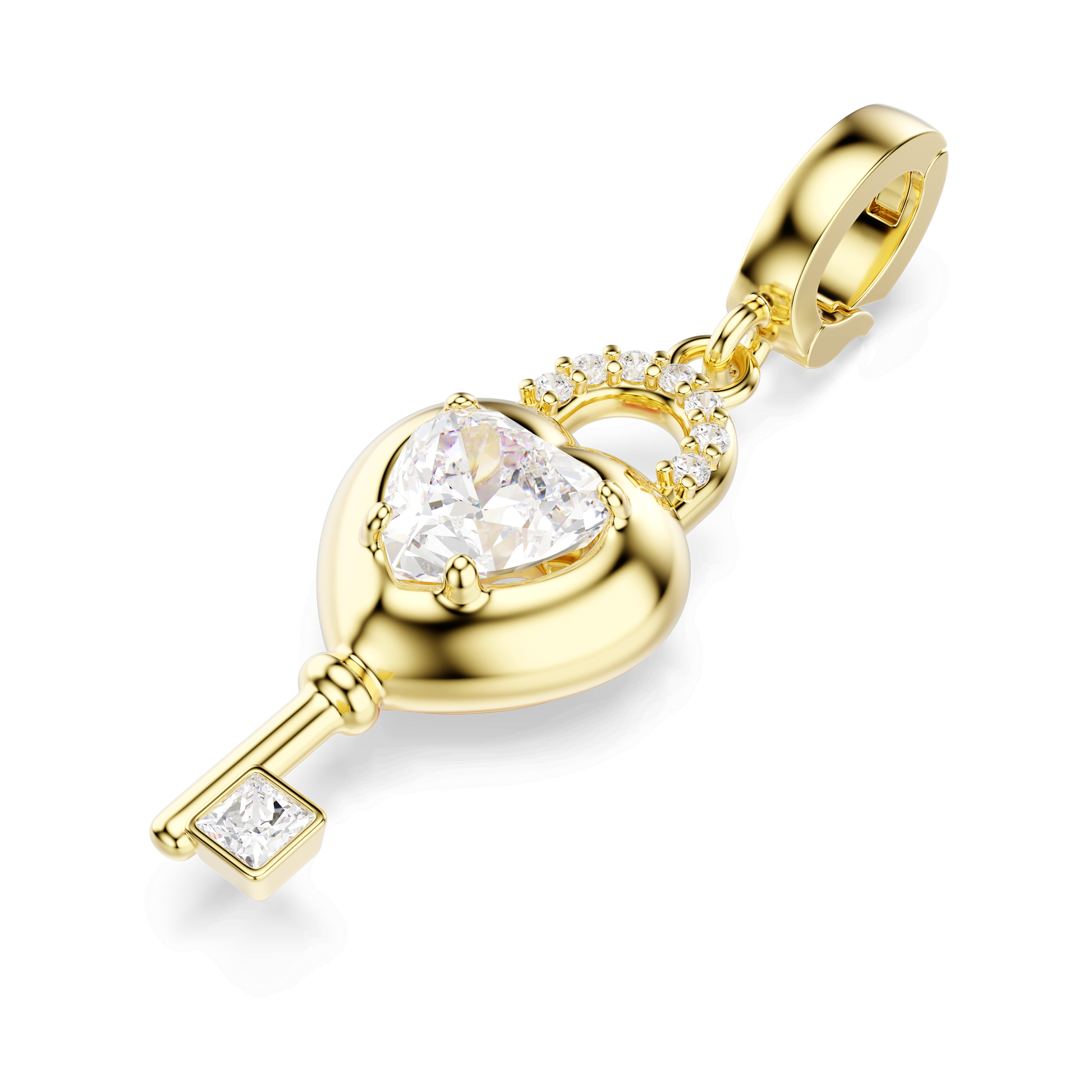 Idyllia charm, Mixed cuts, Heart with key, White, 18K gold finish