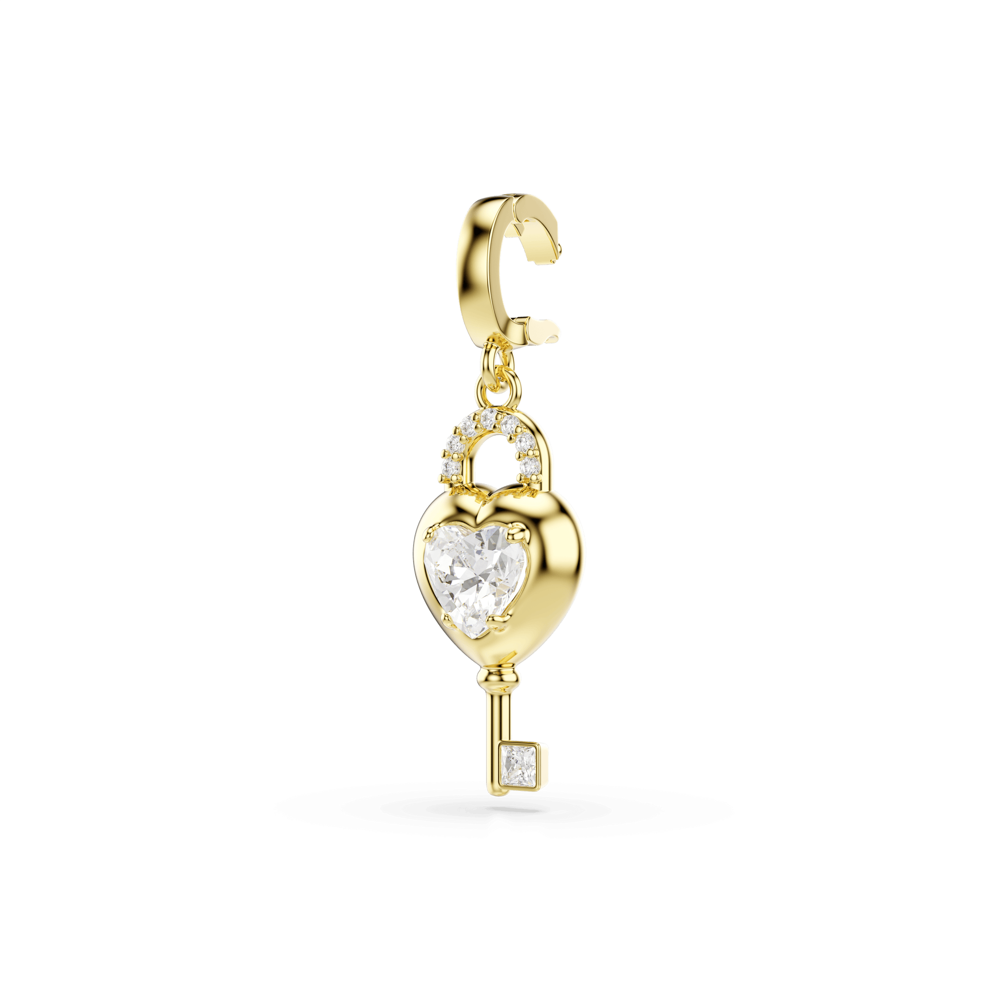 Idyllia charm, Mixed cuts, Heart with key, White, 18K gold finish